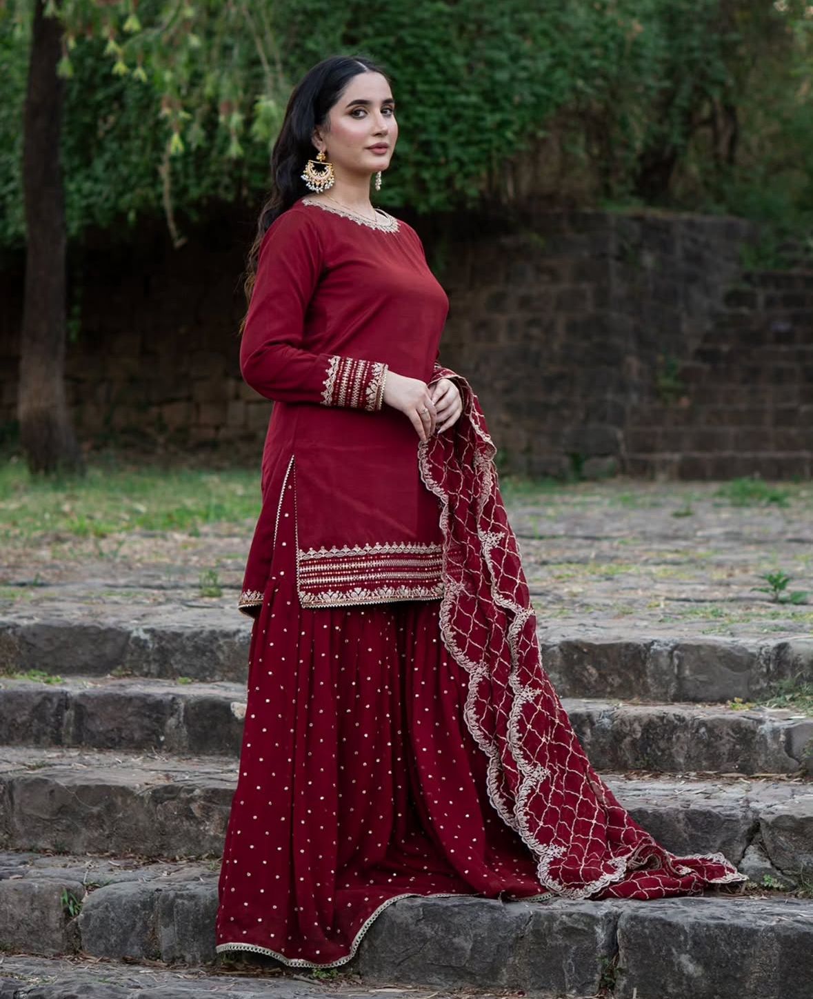Glamourous Maroon Sharara Suit With Fancy Dupatta With Heavy Embroidery Work ( MAS_BF_069 )