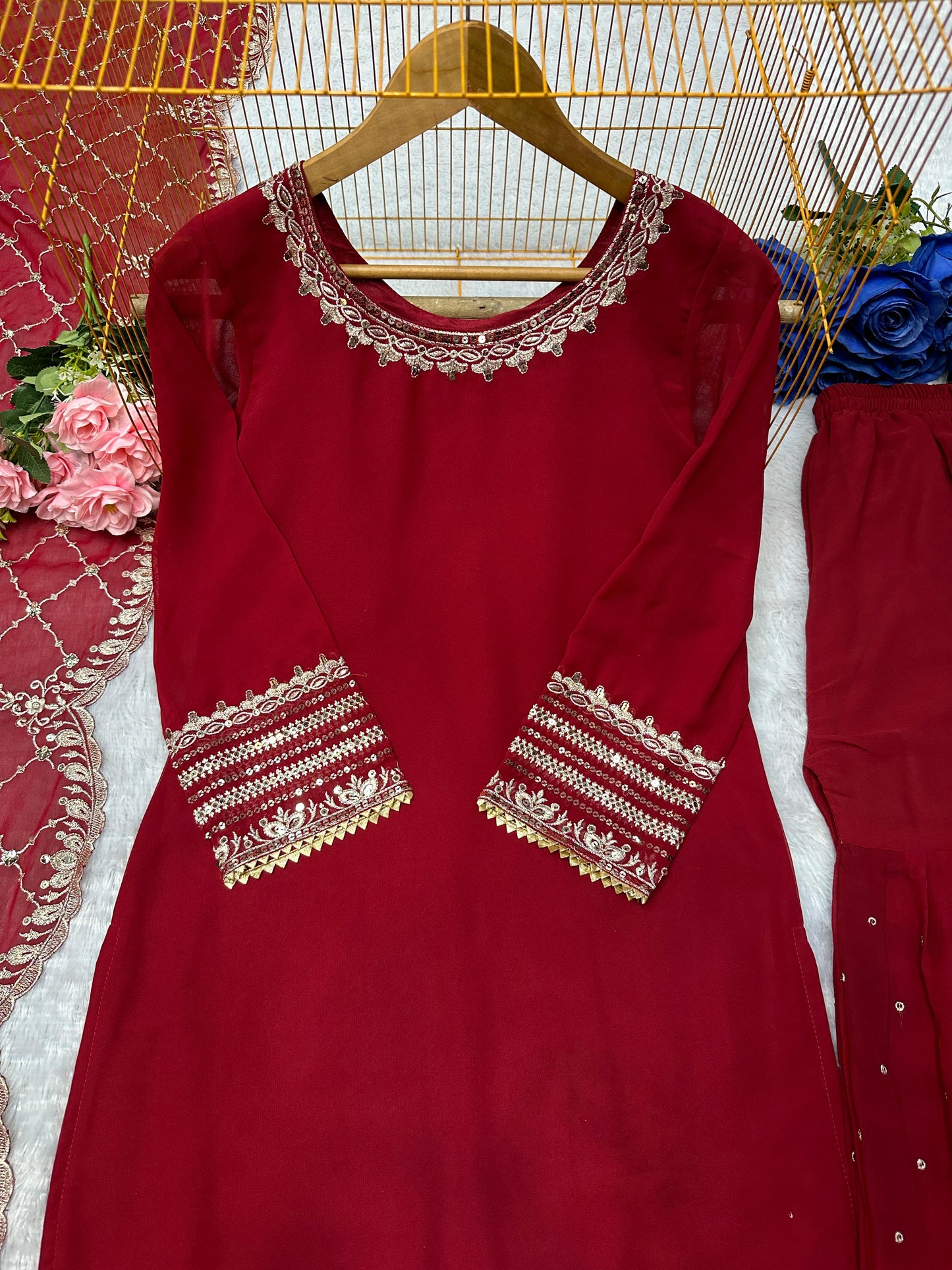 Glamourous Maroon Sharara Suit With Fancy Dupatta With Heavy Embroidery Work ( MAS_BF_069 )
