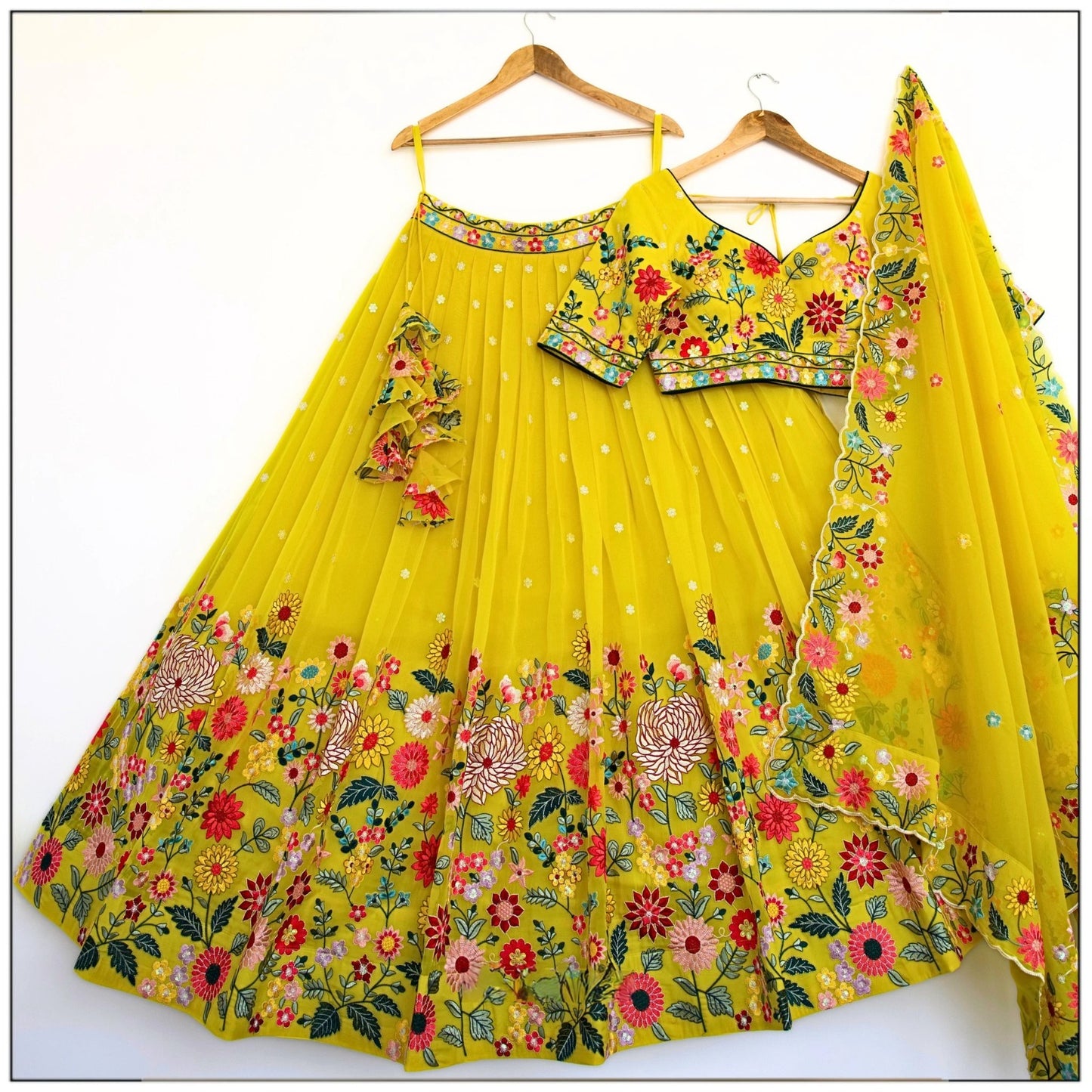 Charming Heavy Embroidery Thread & Sequence Work Yellow Colorful Lehenga Choli ( MAS_TF_374 )