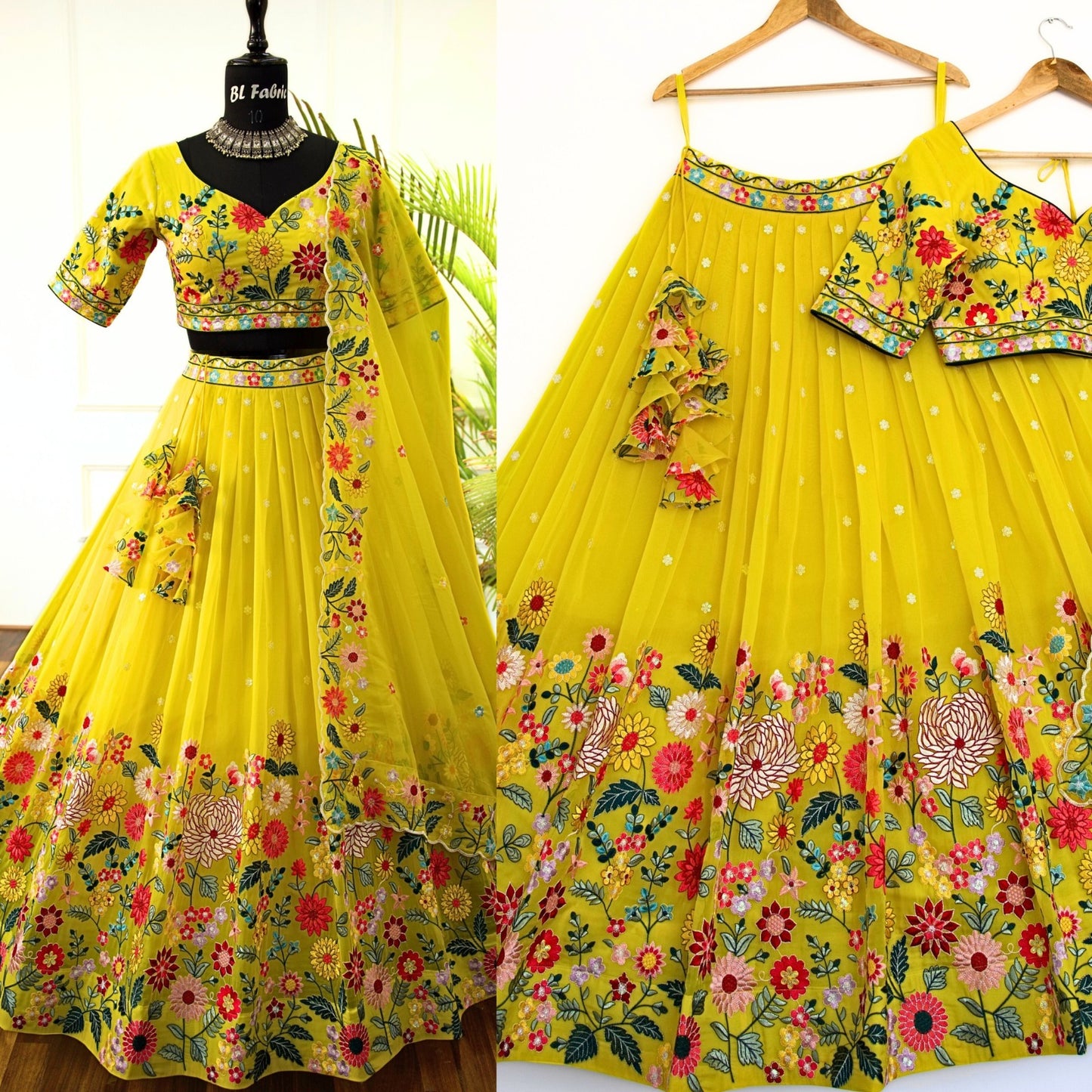 Charming Heavy Embroidery Thread & Sequence Work Yellow Colorful Lehenga Choli ( MAS_TF_374 )