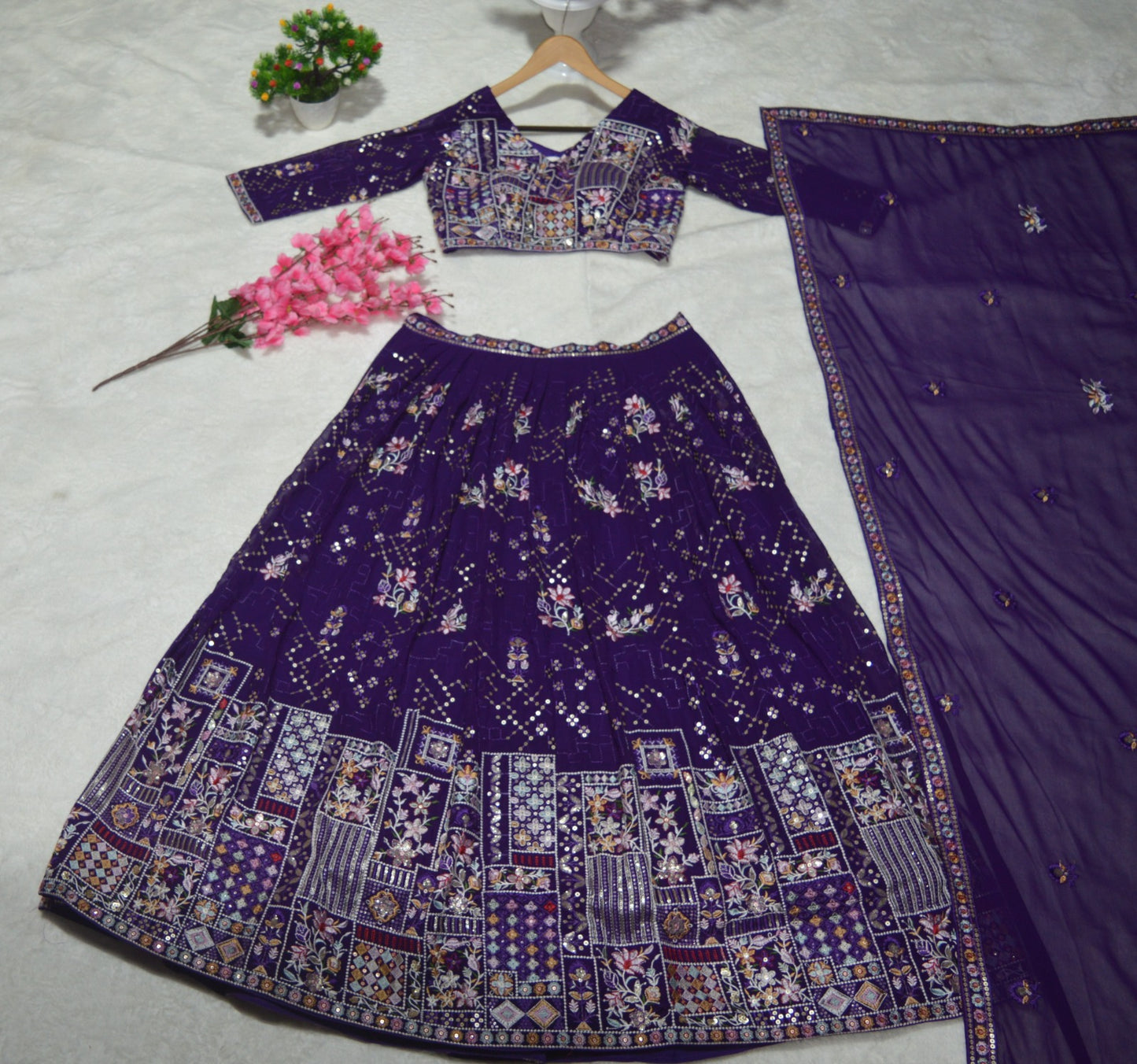 Fantastic Heavy Embroidery Thread & Sequence Work Purple Lehenga Choli ( MAS_TF_375 )