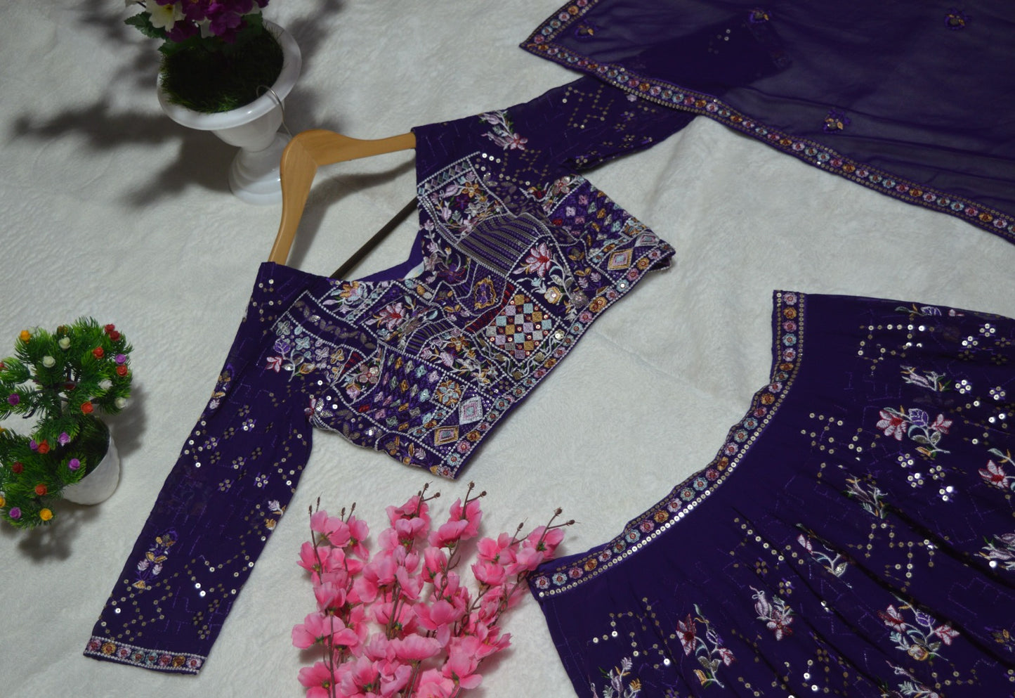 Fantastic Heavy Embroidery Thread & Sequence Work Purple Lehenga Choli ( MAS_TF_375 )