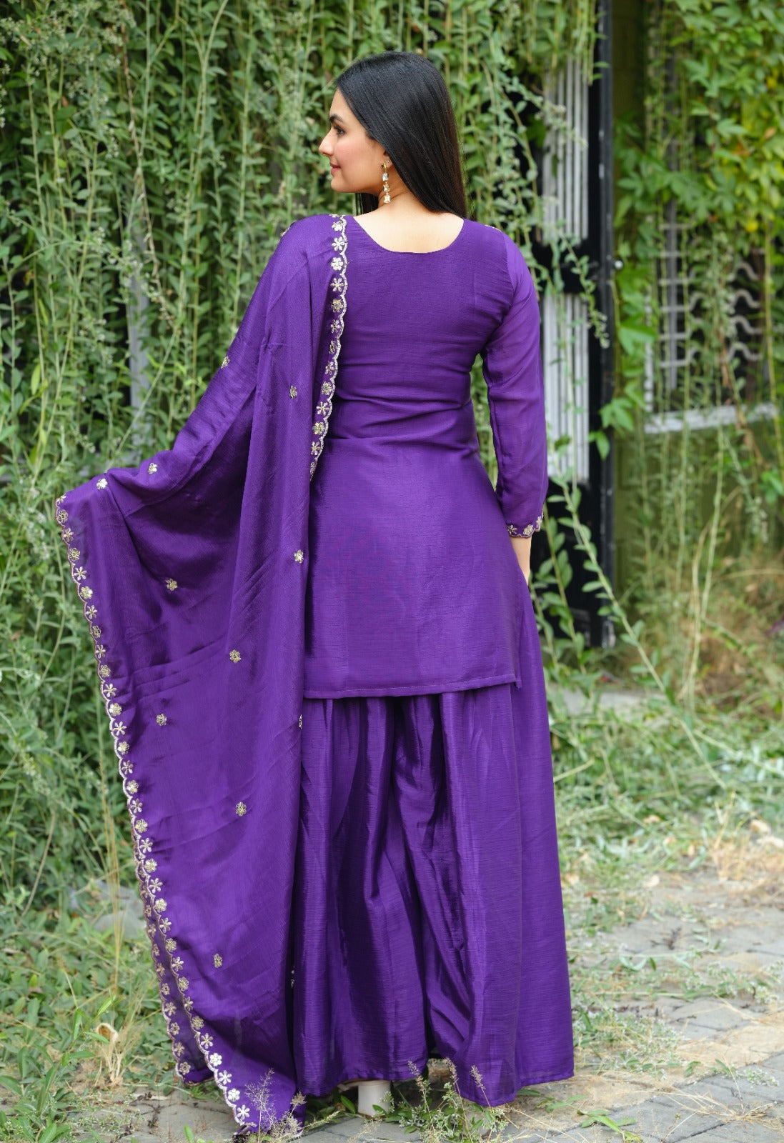 New Designer Chinon Sharara Suit With Sequence and Embroidered Work ( MAS_FE_54_Purple )
