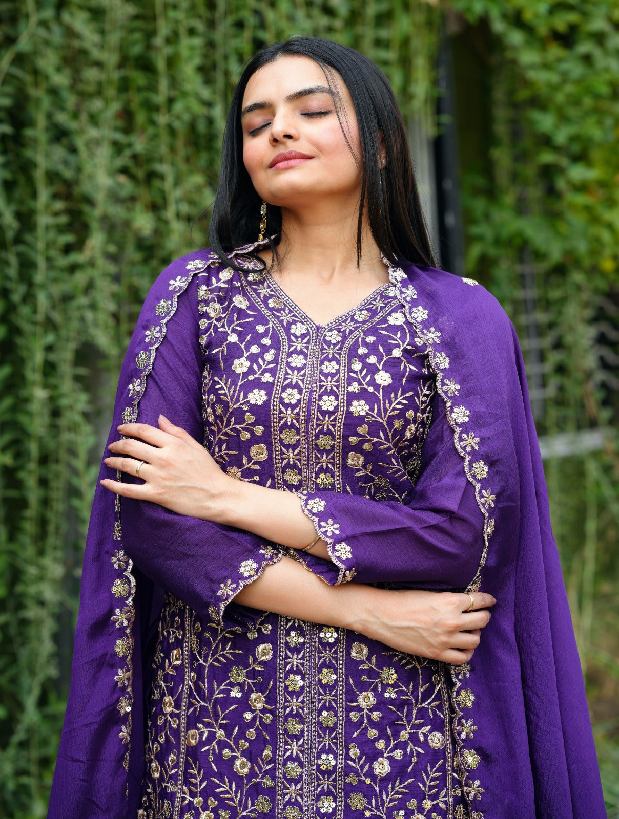 New Designer Chinon Sharara Suit With Sequence and Embroidered Work ( MAS_FE_54_Purple )