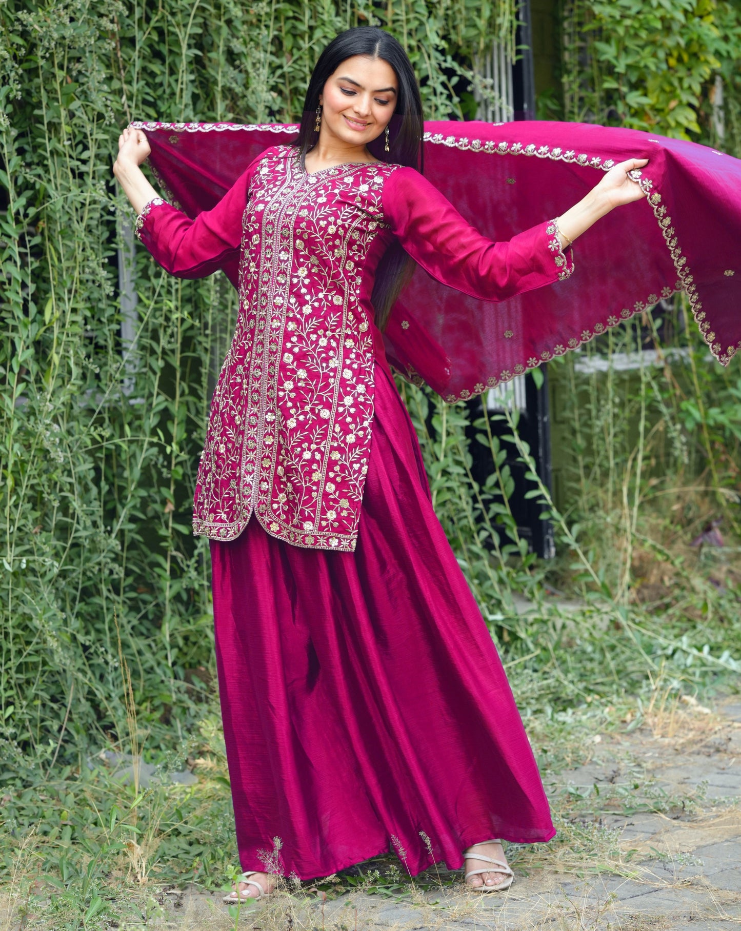 New Designer Chinon Sharara Suit With Sequence and Embroidered Work ( MAS_FE_54_Pink )