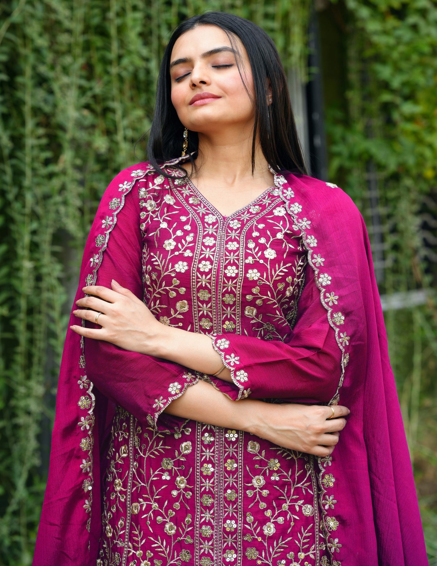 New Designer Chinon Sharara Suit With Sequence and Embroidered Work ( MAS_FE_54_Pink )