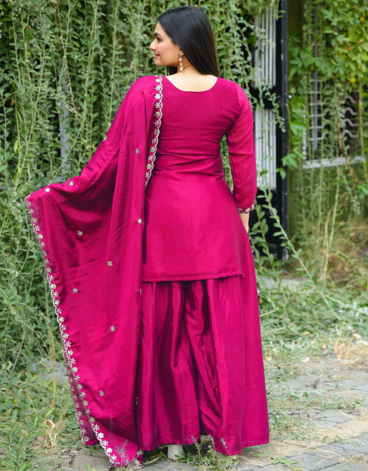 New Designer Chinon Sharara Suit With Sequence and Embroidered Work ( MAS_FE_54_Pink )