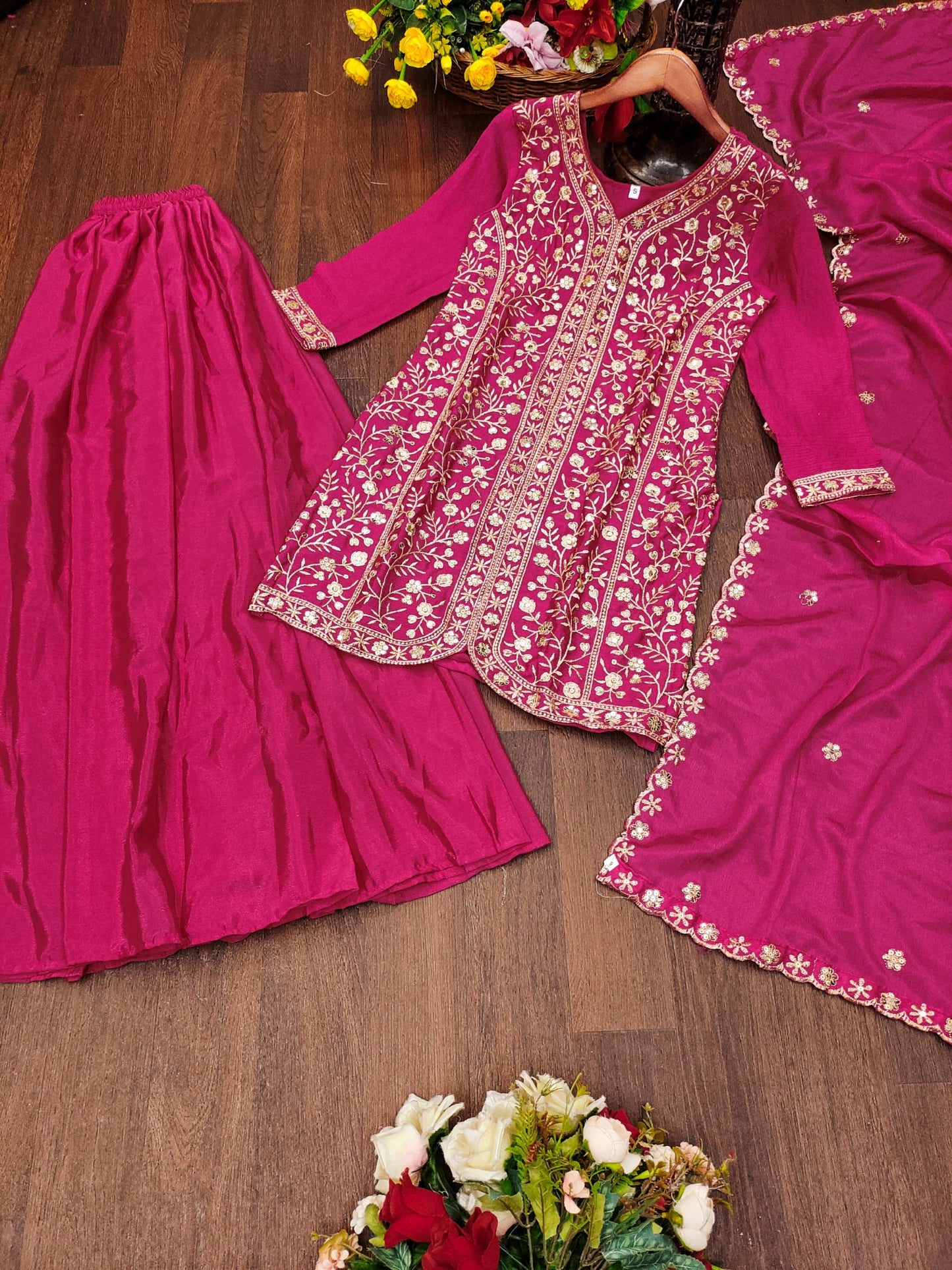New Designer Chinon Sharara Suit With Sequence and Embroidered Work ( MAS_FE_54_Pink )