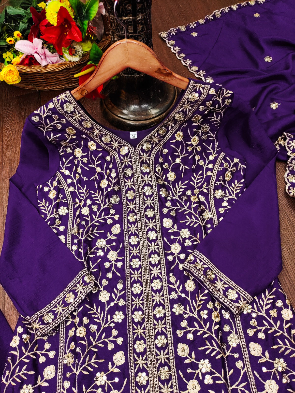New Designer Chinon Sharara Suit With Sequence and Embroidered Work ( MAS_FE_54_Purple )