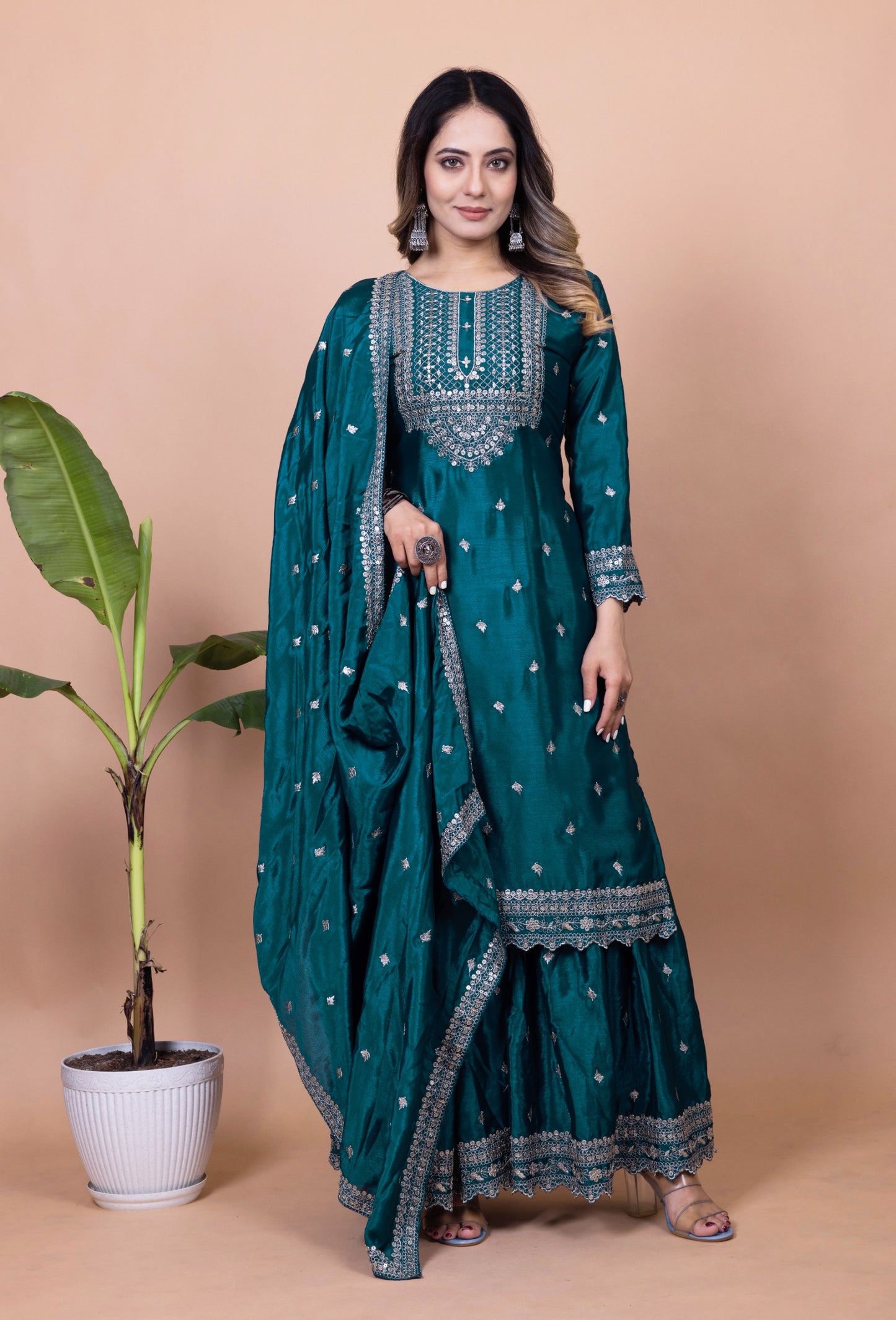 Trendy Chinon Sharara Suit WIth Sequence Embroidered Work ( MAS_FE_61 )