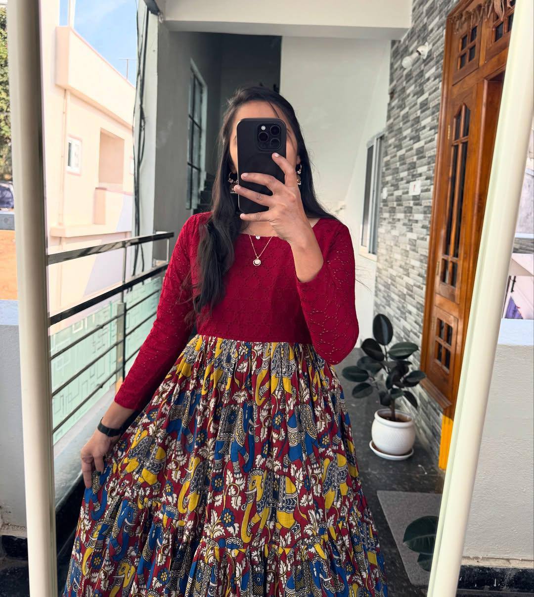 Trendy Hakoba Kalamkari Printed Gown (MAS_MC_1065_Maroon)