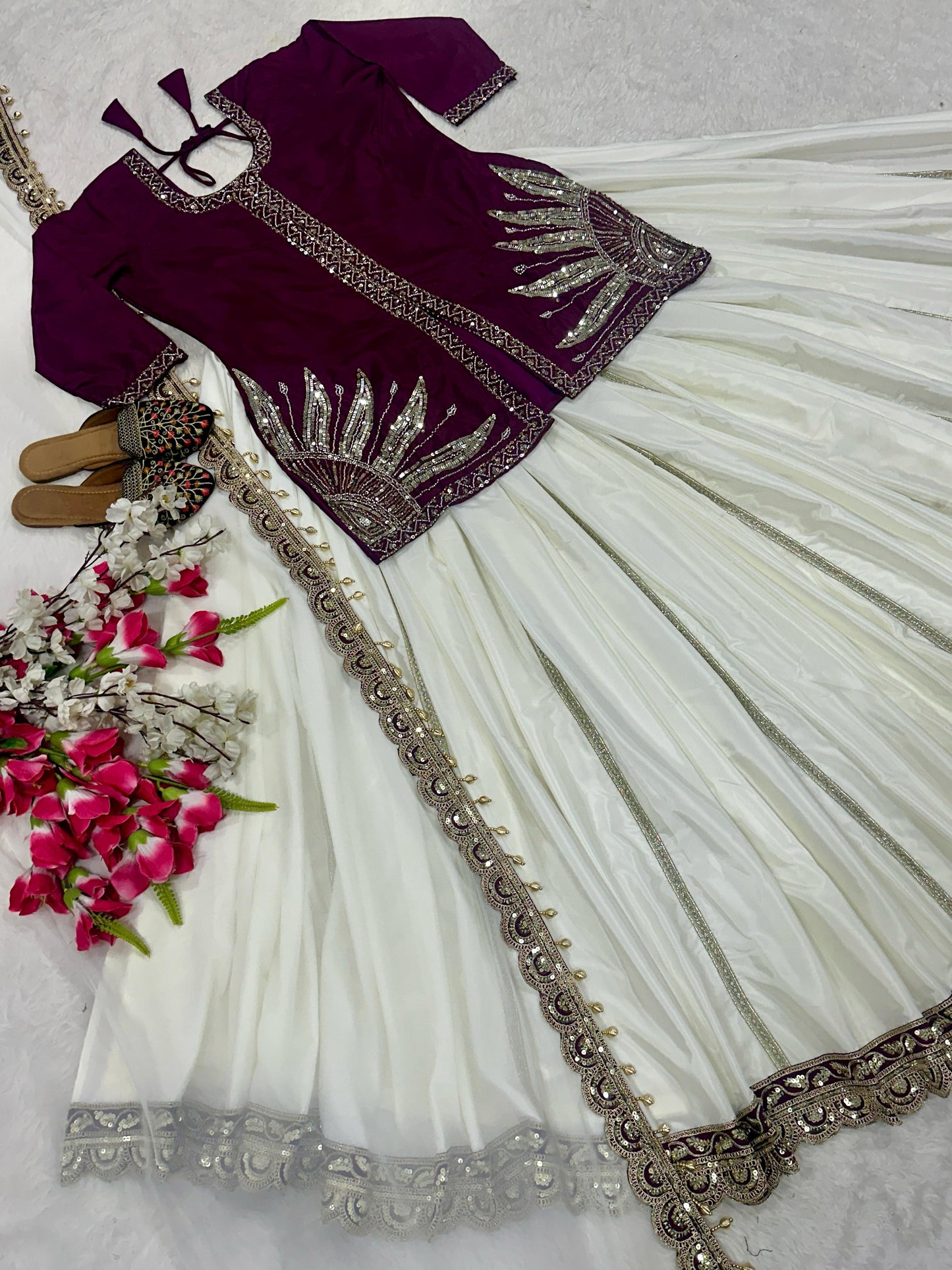 Exclusive Natural Crep Silk Lehenga Crop Top With Handwork (MAS_MD_3040)