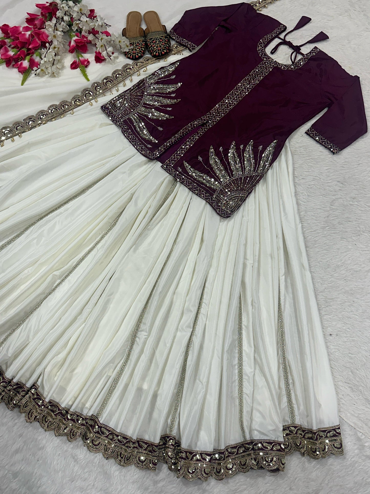 Exclusive Natural Crep Silk Lehenga Crop Top With Handwork (MAS_MD_3040)