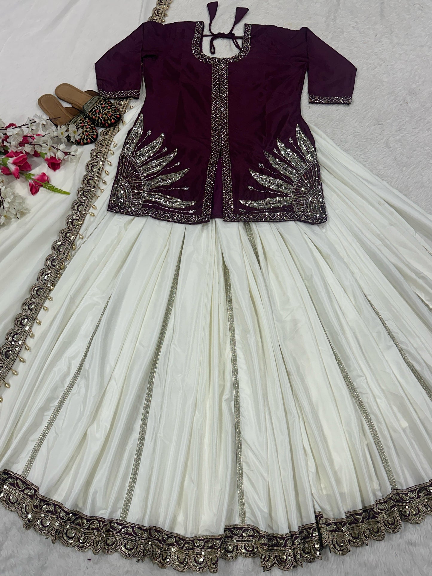 Exclusive Natural Crep Silk Lehenga Crop Top With Handwork (MAS_MD_3040)