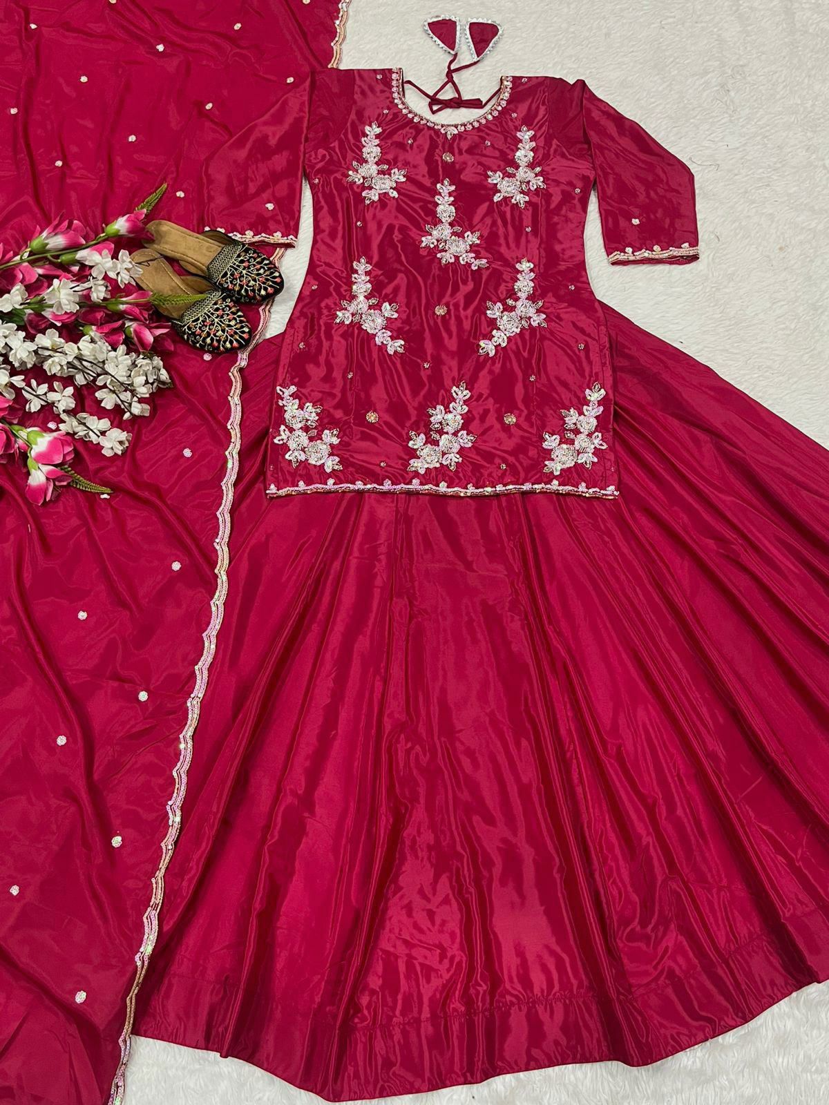 Fabulous Lehenga Crop Top With Sequence & Thread Embroidery Work (MAS_ND_5040)