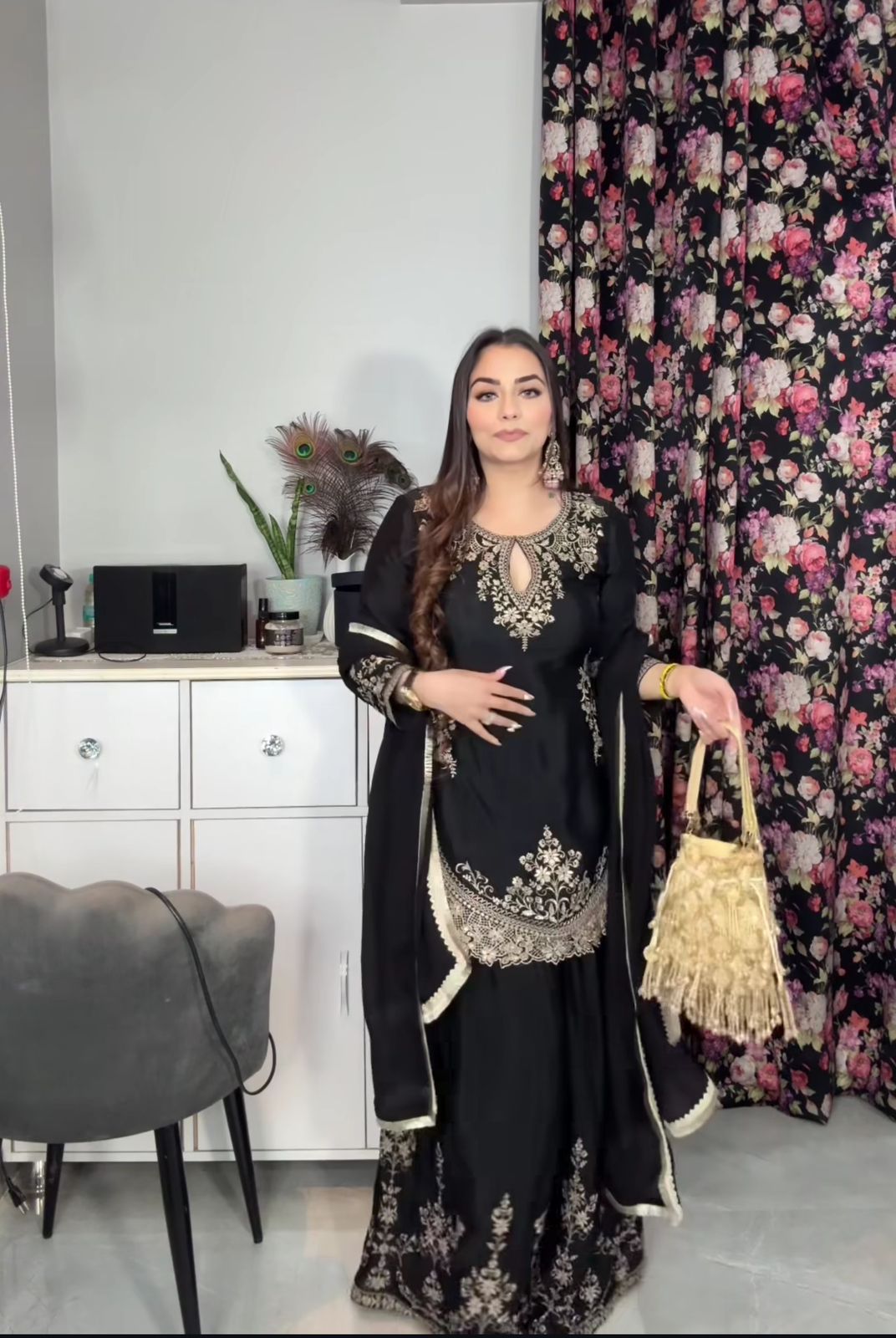 Out Standing Party Wear Sharara Suit With Sequence Embroidery Work (MAS_NF_1236_Black)