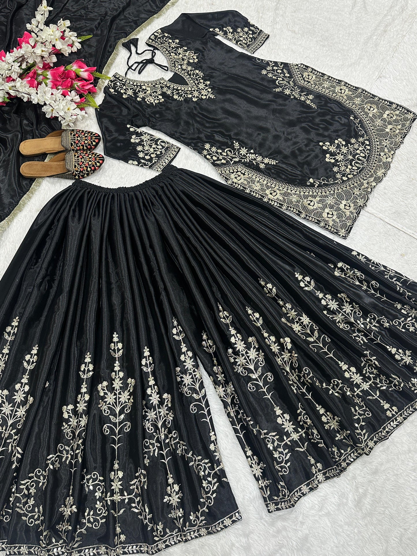 Out Standing Party Wear Sharara Suit With Sequence Embroidery Work (MAS_NF_1236_Black)