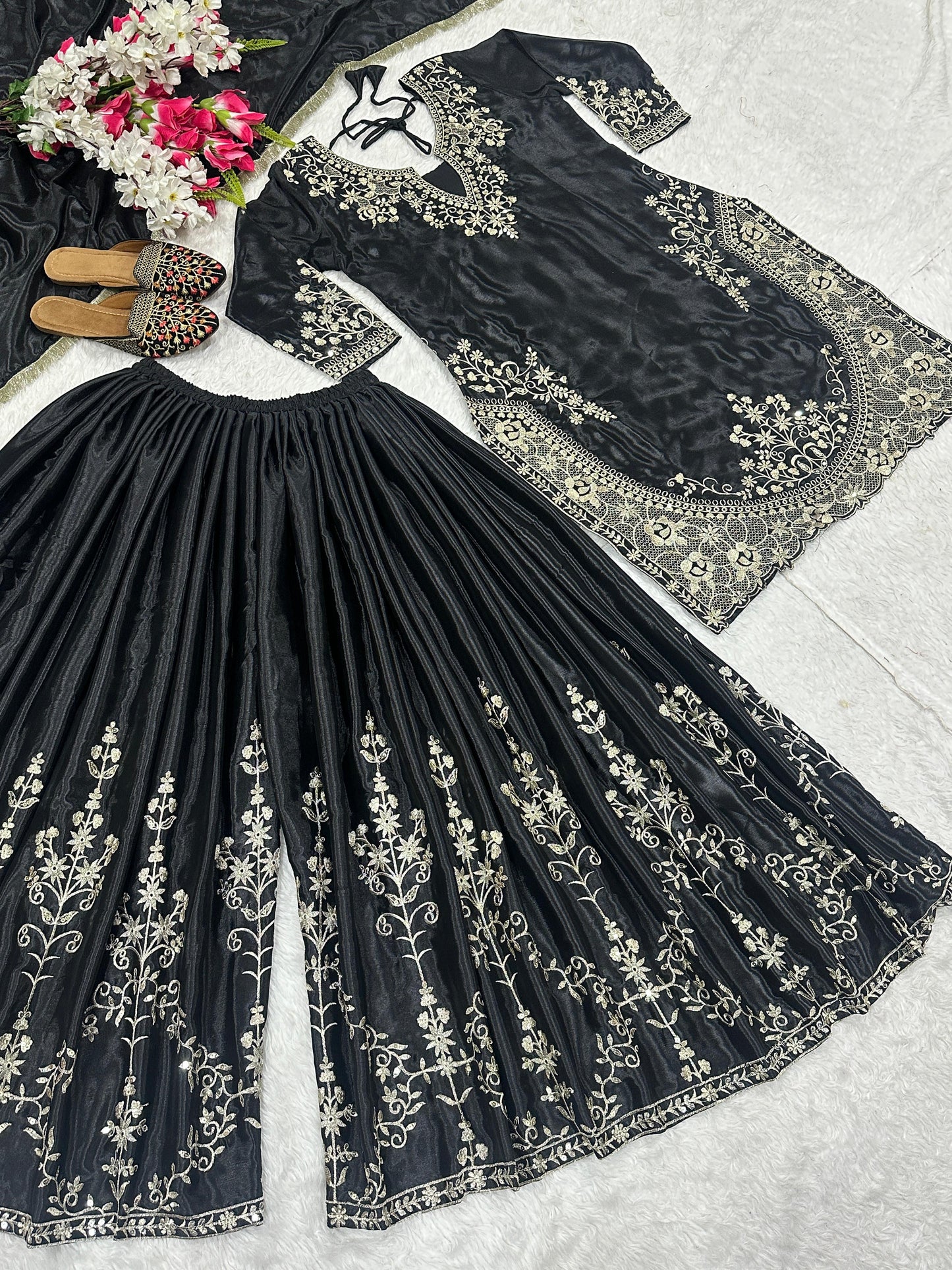 Out Standing Party Wear Sharara Suit With Sequence Embroidery Work (MAS_NF_1236_Black)