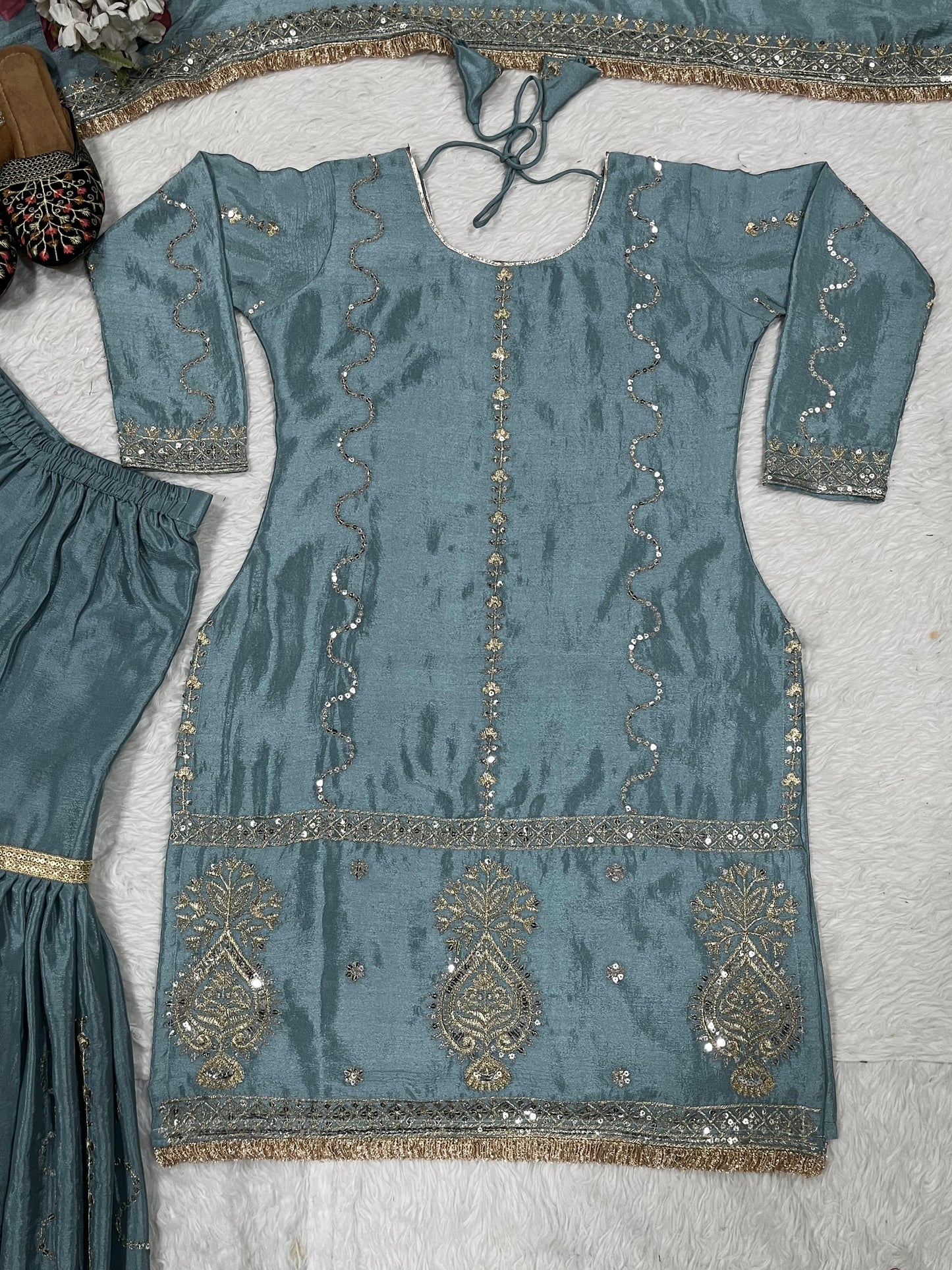 Ravishing Chinon Silk Sharara Suit With Heavy Embroidery Work (MAS_NF_1235_Gray)