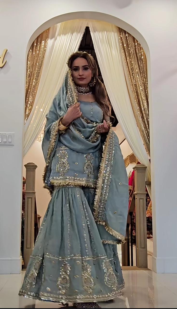 Ravishing Chinon Silk Sharara Suit With Heavy Embroidery Work (MAS_NF_1235_Gray)