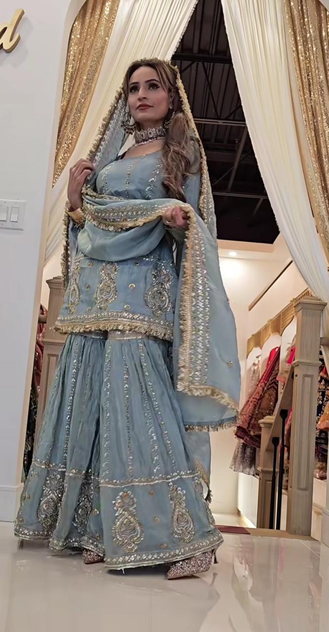 Ravishing Chinon Silk Sharara Suit With Heavy Embroidery Work (MAS_NF_1235_Gray)