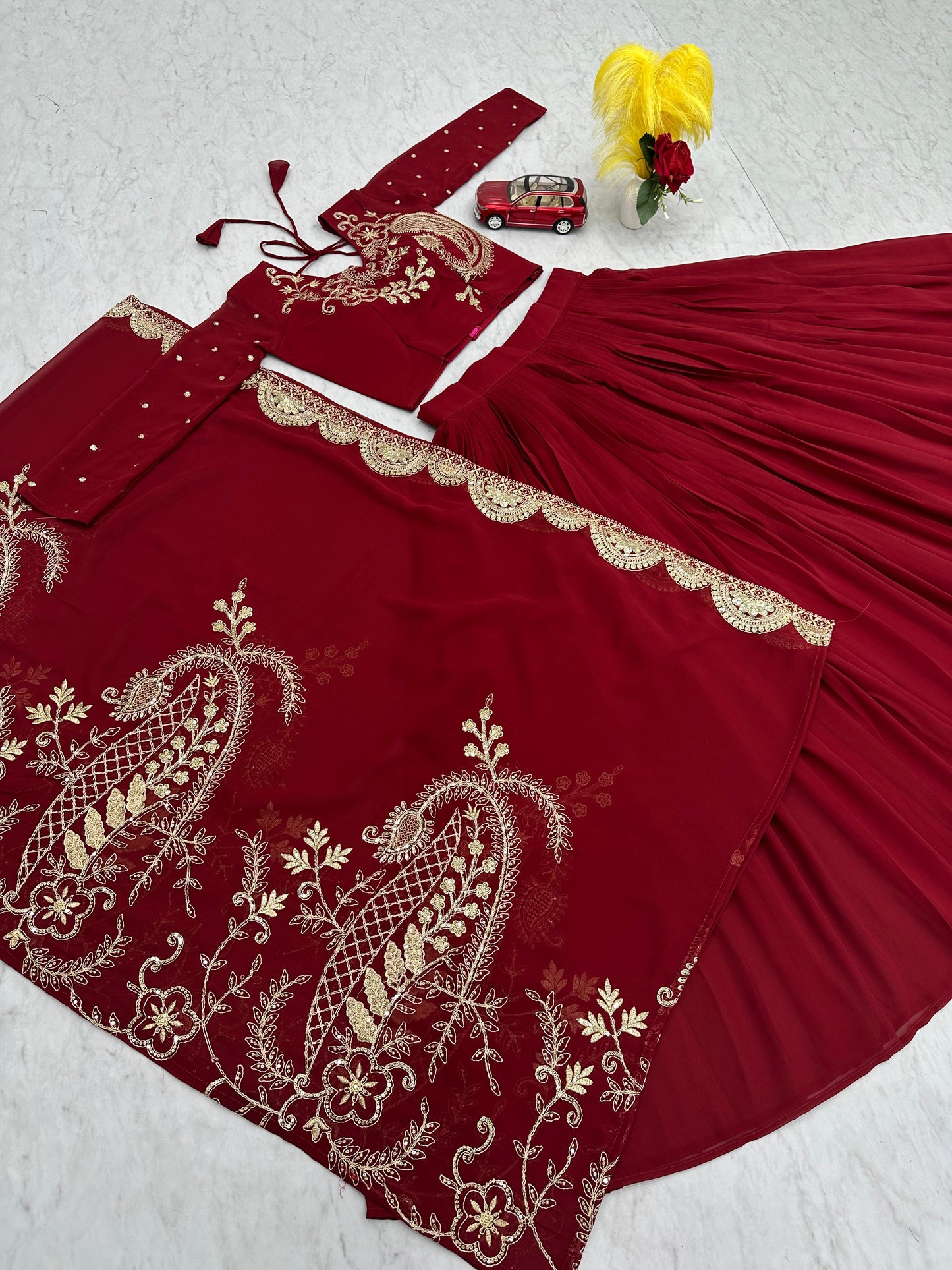 Admiring Embroidery Coading Sequence Work Maroon Traditional Lehenga Choli ( MAS_PC_508 )