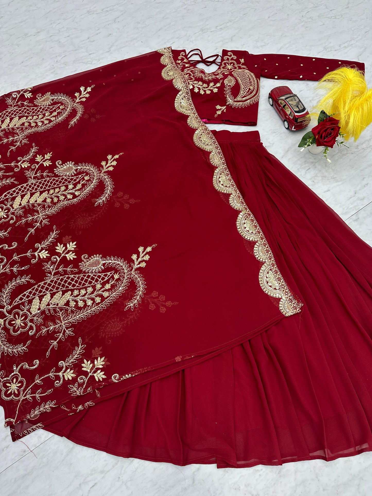 Admiring Embroidery Coading Sequence Work Maroon Traditional Lehenga Choli ( MAS_PC_508 )