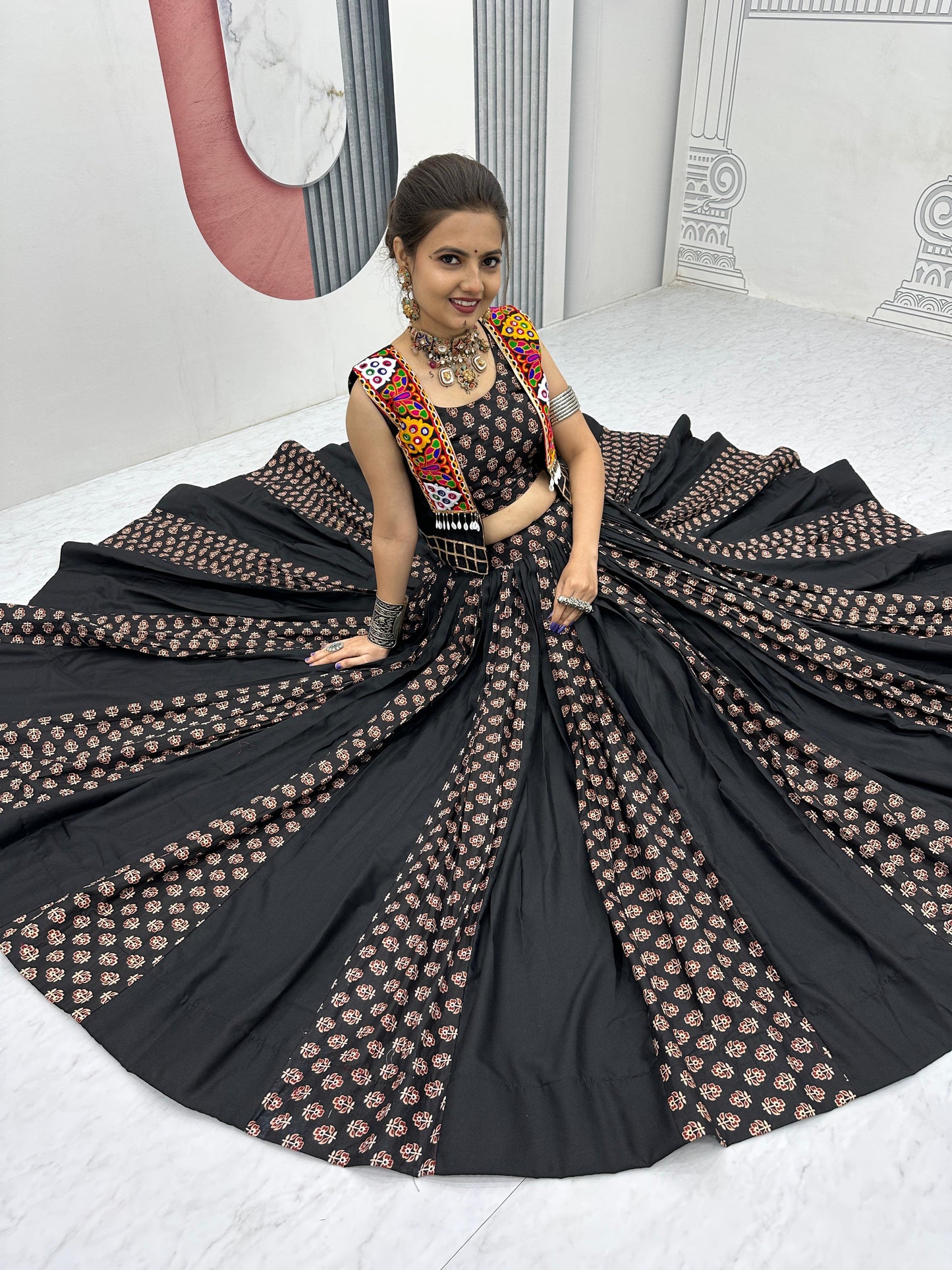 Antique Navratri Special Lehenga Choli With Jacket ( MAS_PC_N45_Black )