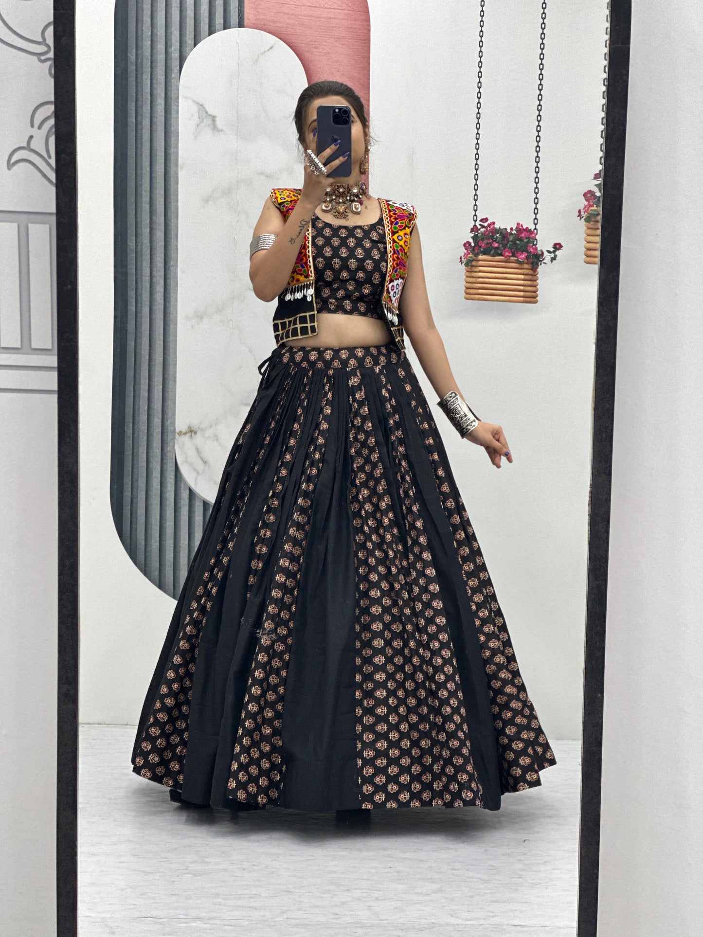 Antique Navratri Special Lehenga Choli With Jacket ( MAS_PC_N45_Black )