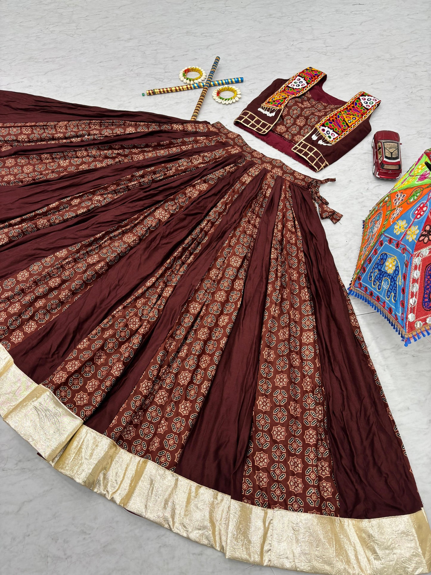 Stylish Navratri Special Lehenga Choli With Jacket ( MAS_PC_N45_Brown )
