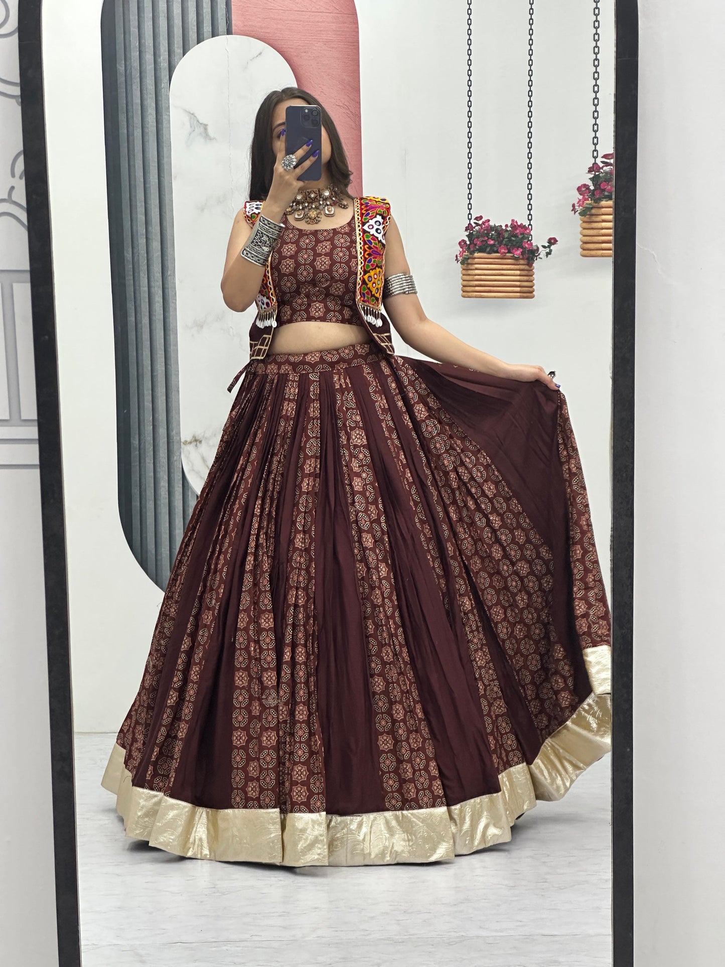 Stylish Navratri Special Lehenga Choli With Jacket ( MAS_PC_N45_Brown )