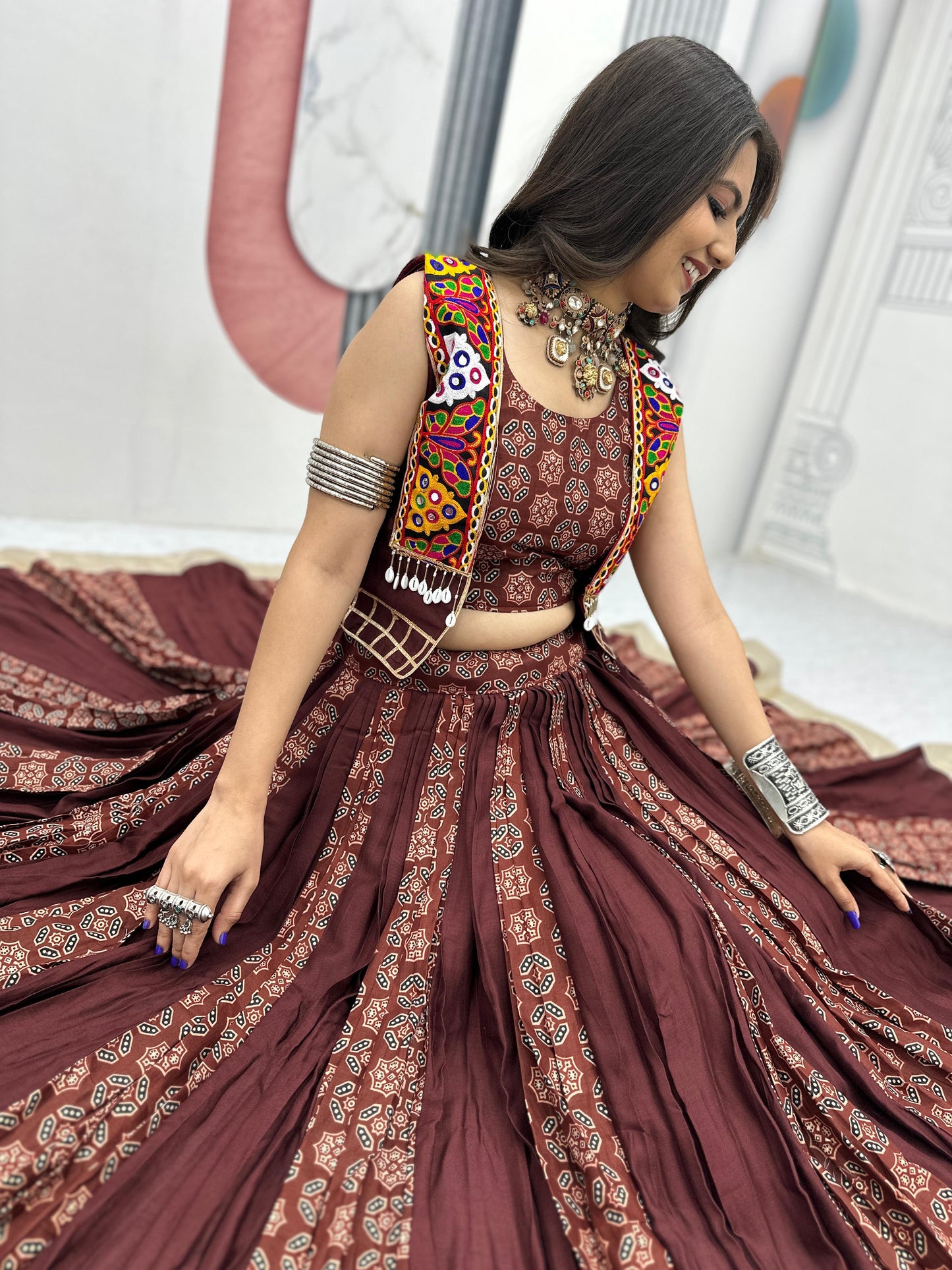 Stylish Navratri Special Lehenga Choli With Jacket ( MAS_PC_N45_Brown )