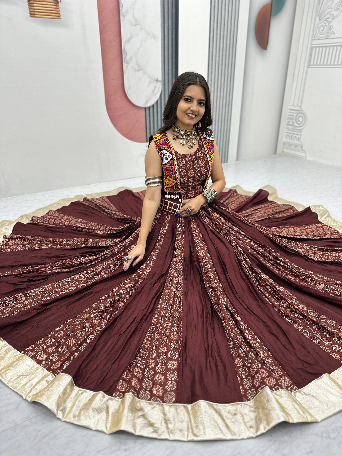 Stylish Navratri Special Lehenga Choli With Jacket ( MAS_PC_N45_Brown )