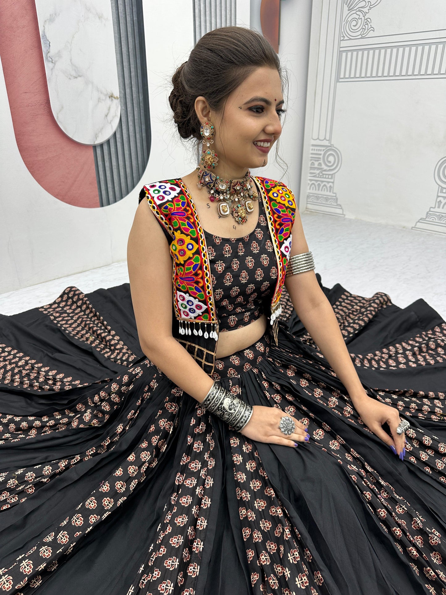 Antique Navratri Special Lehenga Choli With Jacket ( MAS_PC_N45_Black )