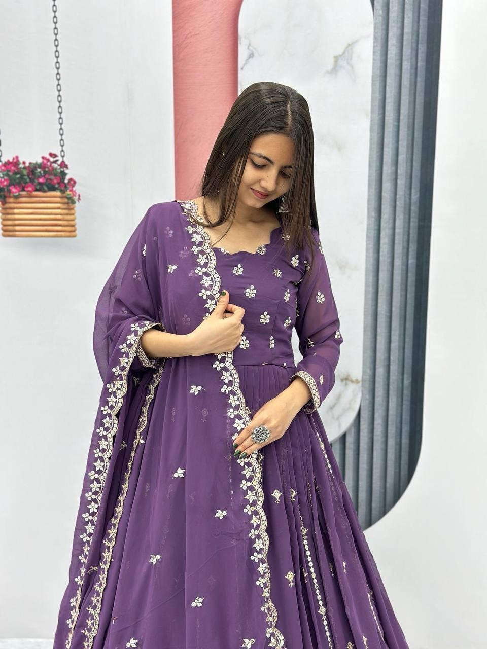 Fabulous Heavy Embroidery Party Wear Gown & Dupatta Set ( MAS_PF_010 )
