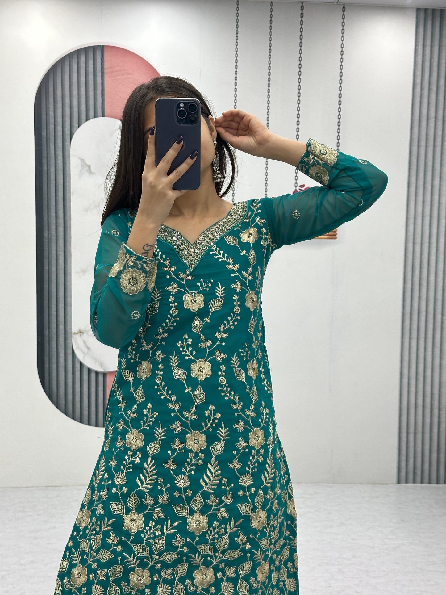 Exclusive Party Wear Sharara Suit With Heavy Embroidery Sequence Work With Fancy Sleeves ( MAS_PF_028_Rama )