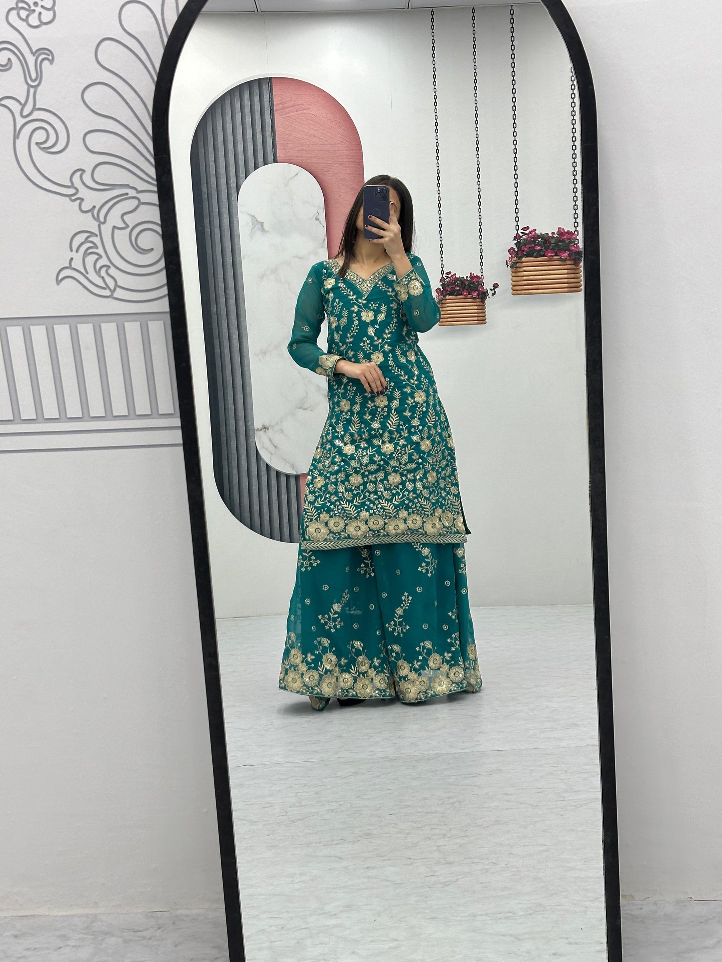 Exclusive Party Wear Sharara Suit With Heavy Embroidery Sequence Work With Fancy Sleeves ( MAS_PF_028_Rama )