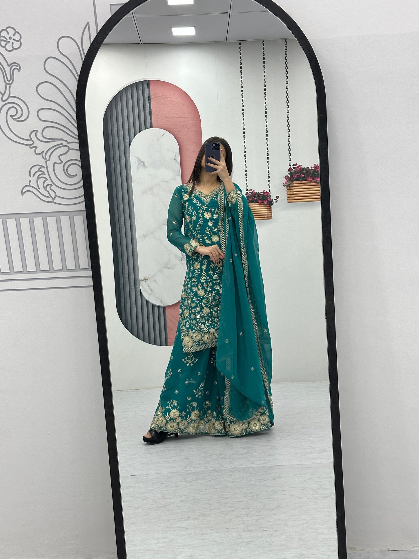 Exclusive Party Wear Sharara Suit With Heavy Embroidery Sequence Work With Fancy Sleeves ( MAS_PF_028_Rama )
