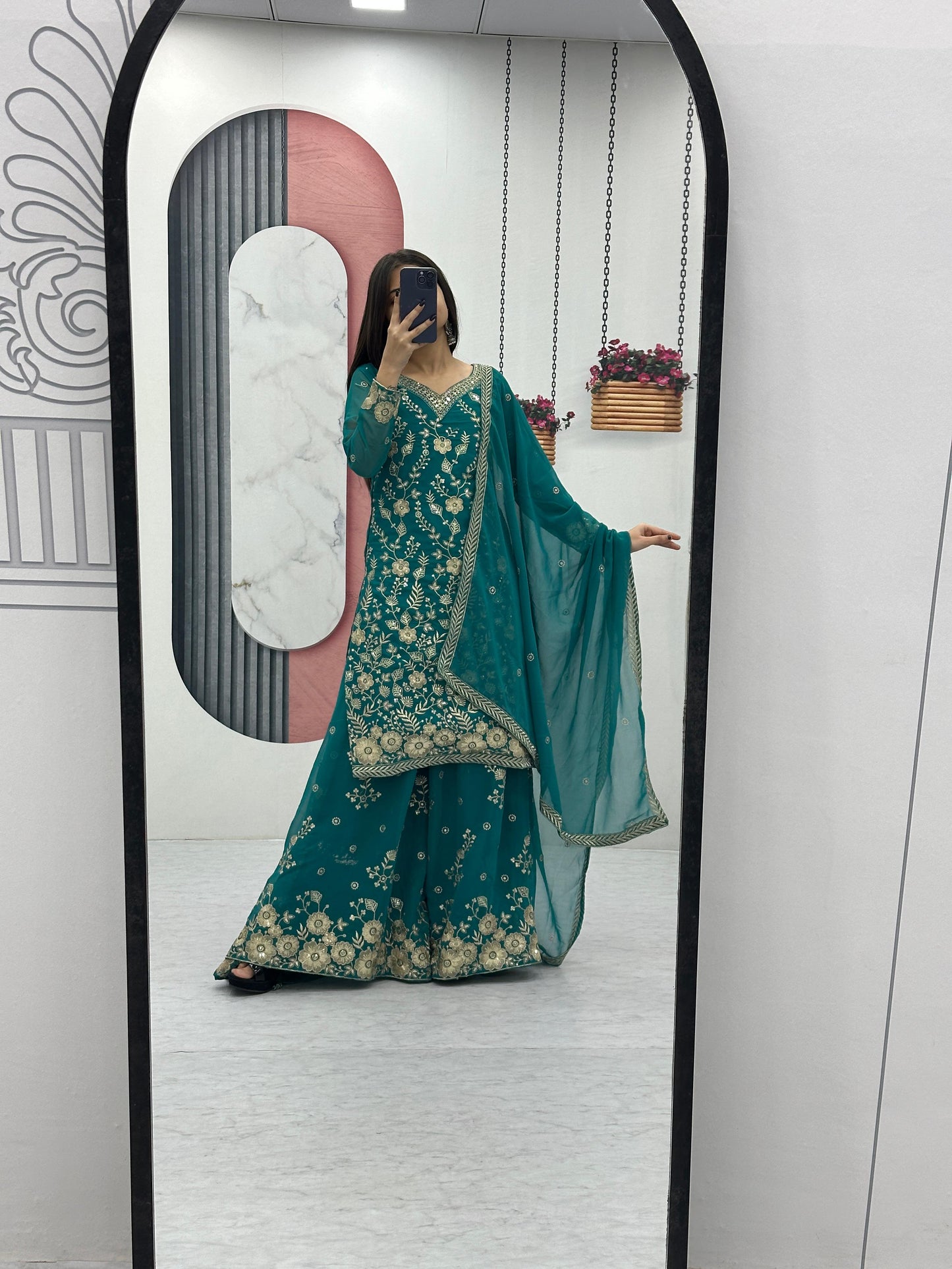 Exclusive Party Wear Sharara Suit With Heavy Embroidery Sequence Work With Fancy Sleeves ( MAS_PF_028_Rama )