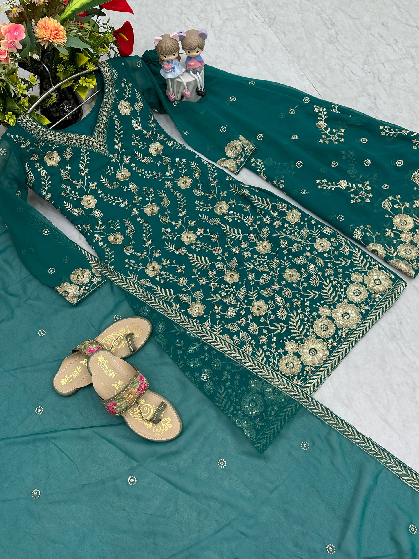 Exclusive Party Wear Sharara Suit With Heavy Embroidery Sequence Work With Fancy Sleeves ( MAS_PF_028_Rama )