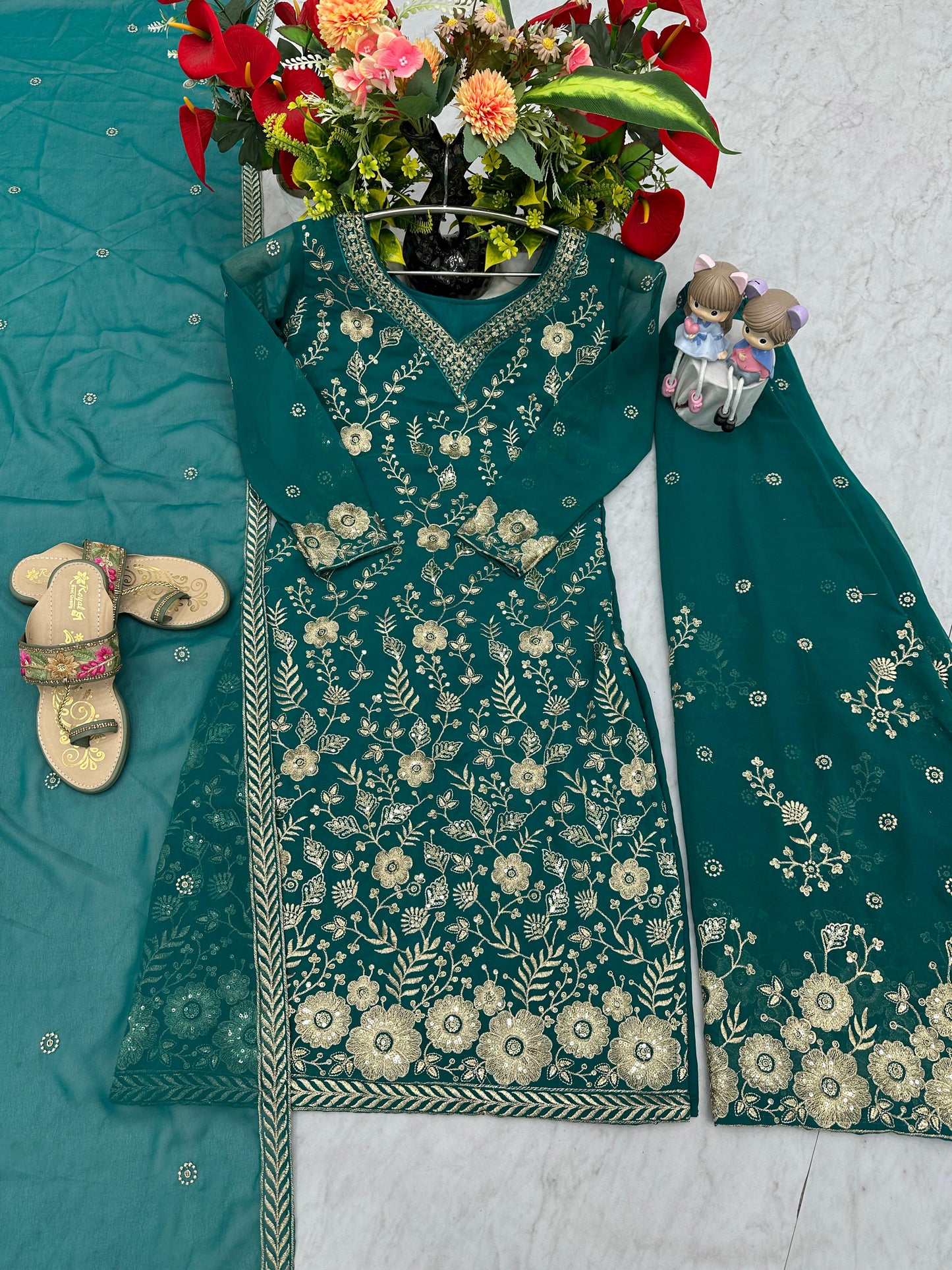 Exclusive Party Wear Sharara Suit With Heavy Embroidery Sequence Work With Fancy Sleeves ( MAS_PF_028_Rama )
