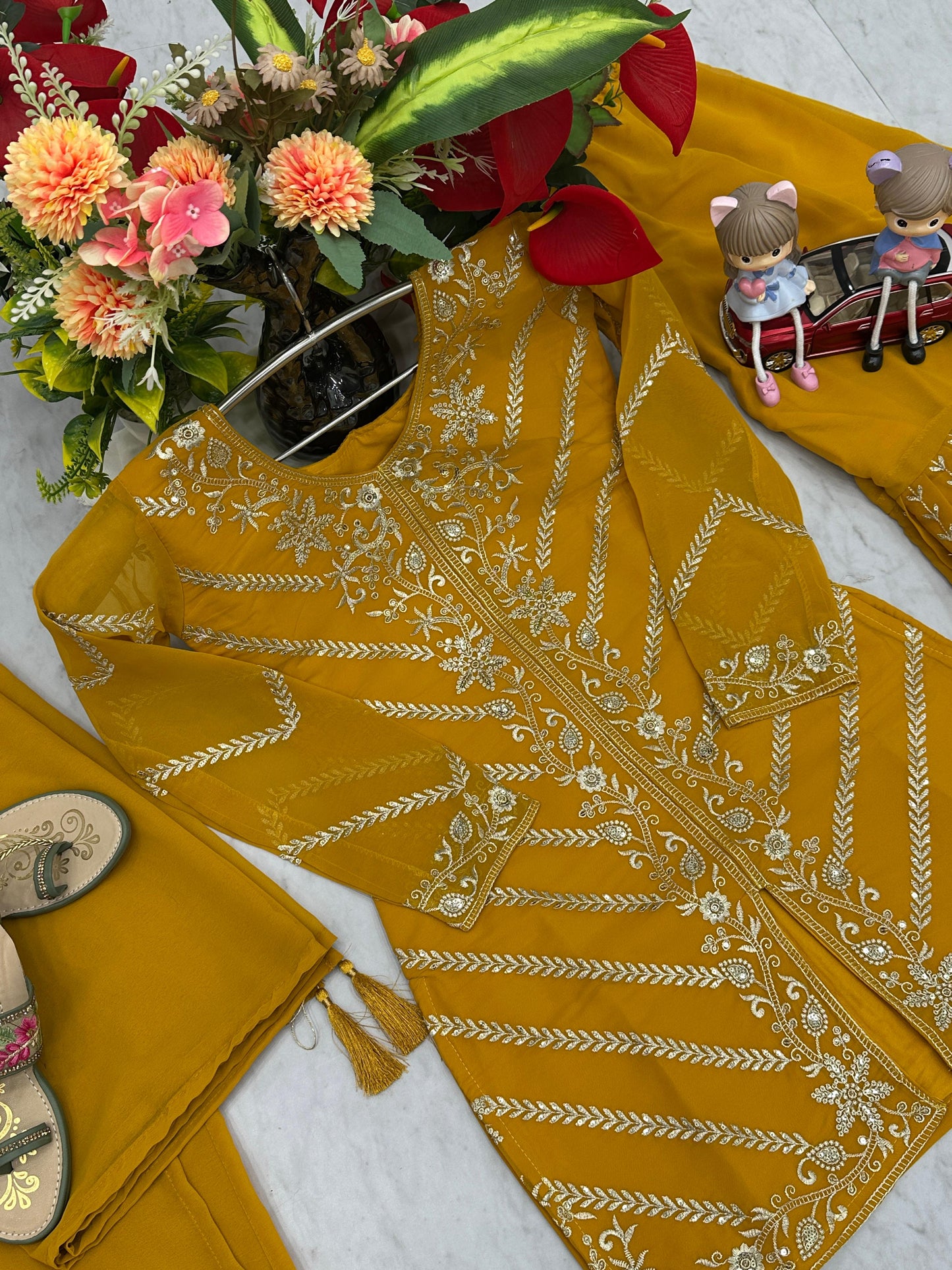Charming Yellow Faux Georgette Sharara Suit With Heavy Embroidery Sequence Work (MAS_PF_030_Yellow)