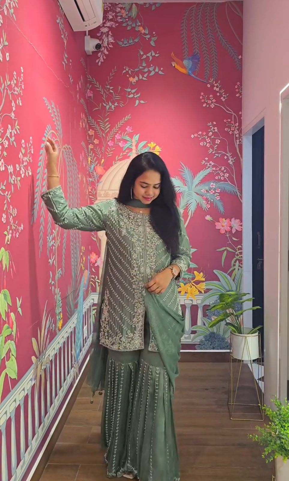 Decent Faux Georgette Sharara Suit With Heavy Embroidery Sequence Work (MAS_PF_030_Green)