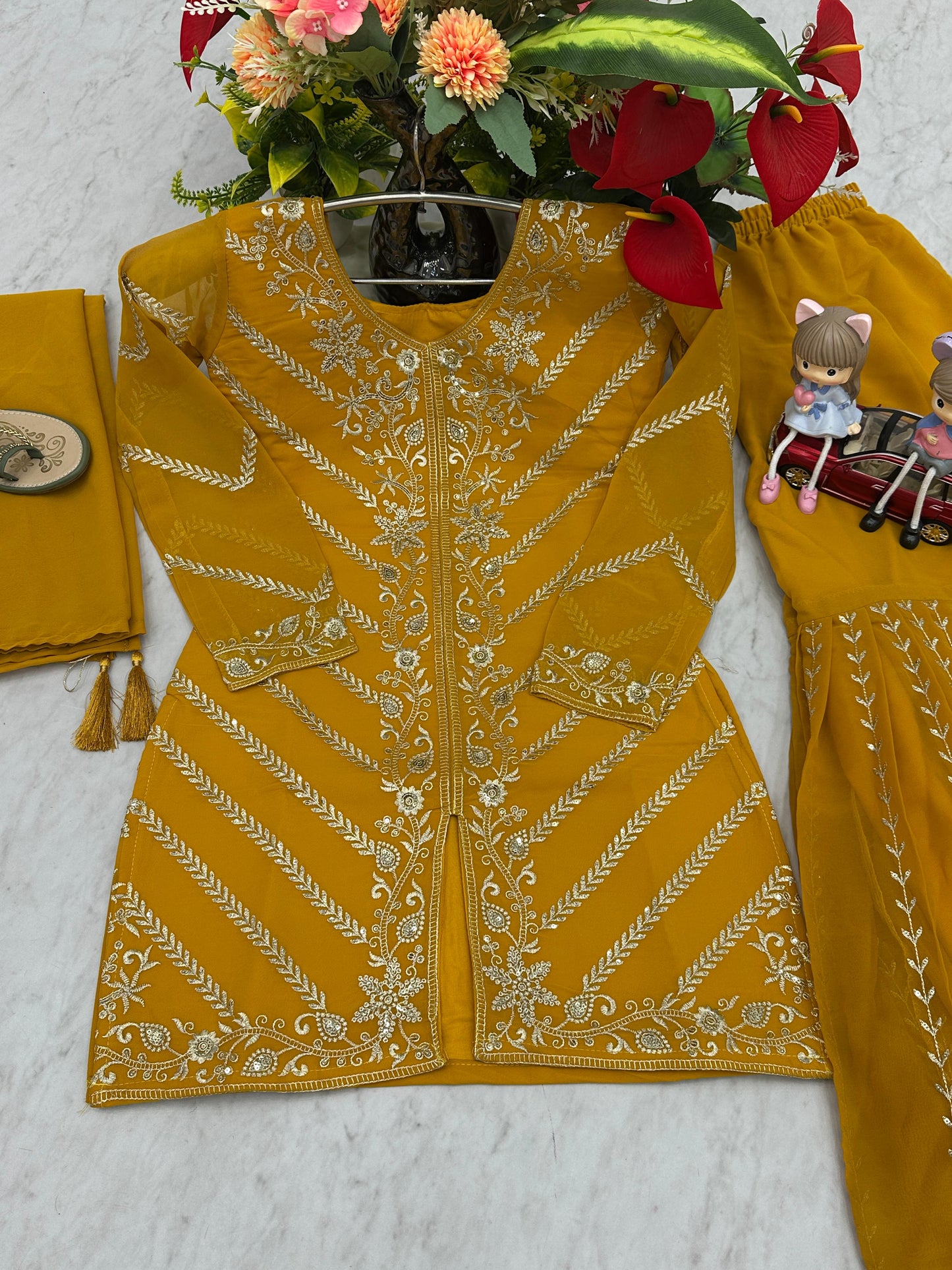 Charming Yellow Faux Georgette Sharara Suit With Heavy Embroidery Sequence Work (MAS_PF_030_Yellow)