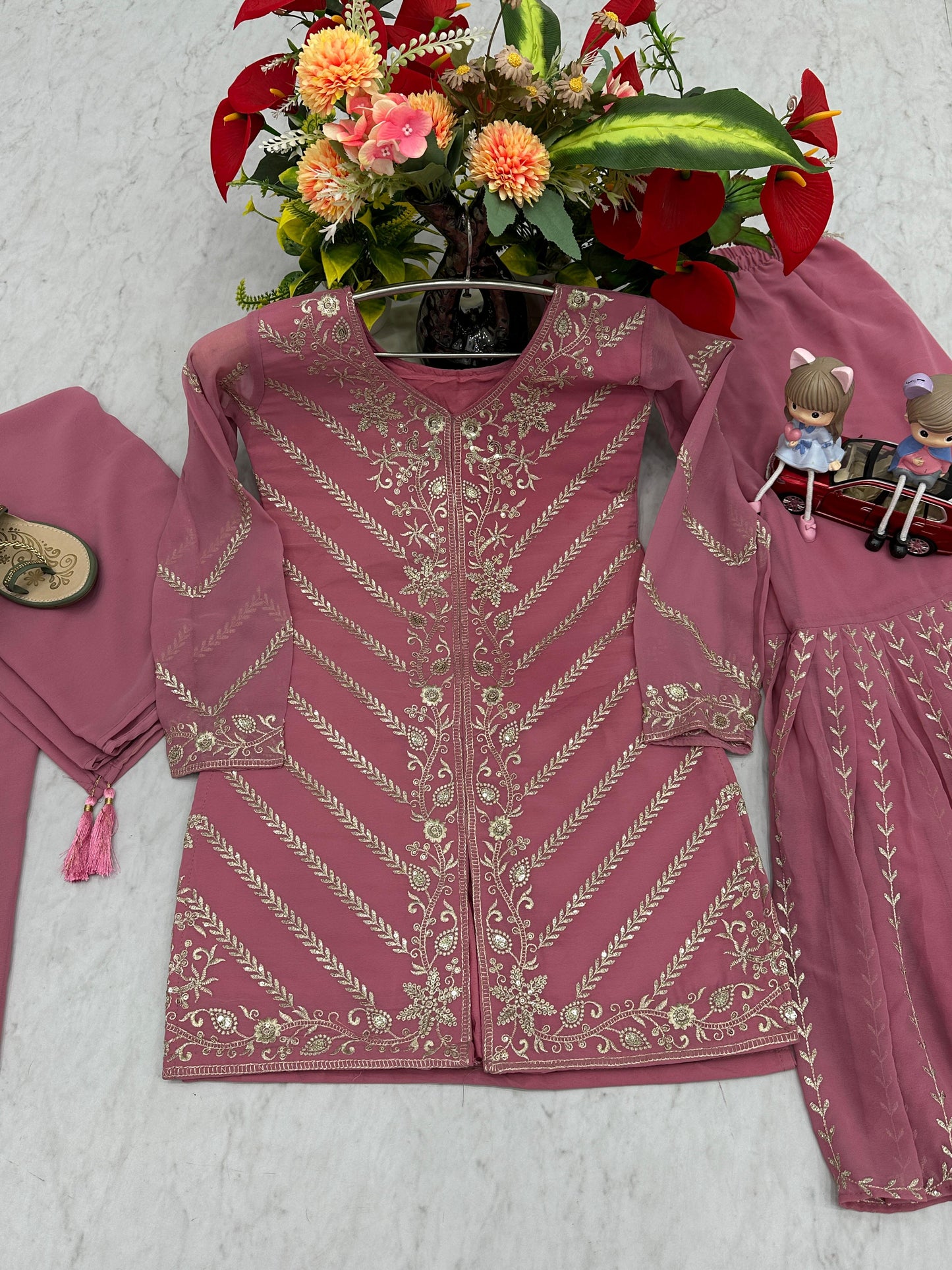 Beautiful Pink Faux Georgette Sharara Suit With Heavy Embroidery Sequence Work (MAS_PF_030_Pink)