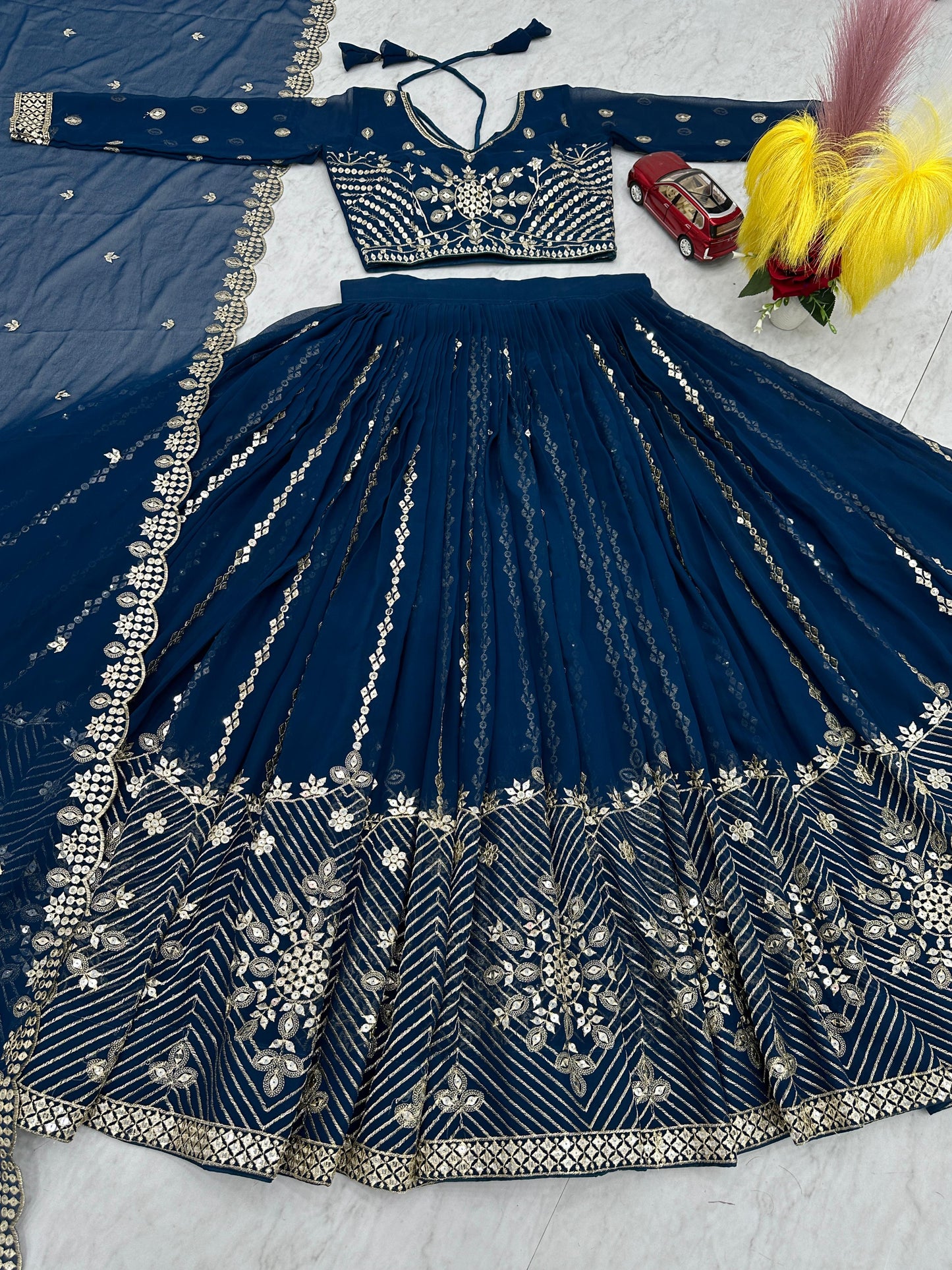 Wedding Wear Georgette Embroidery Sequence Work Lehenga Choli (MAS_PF_036_Rama)