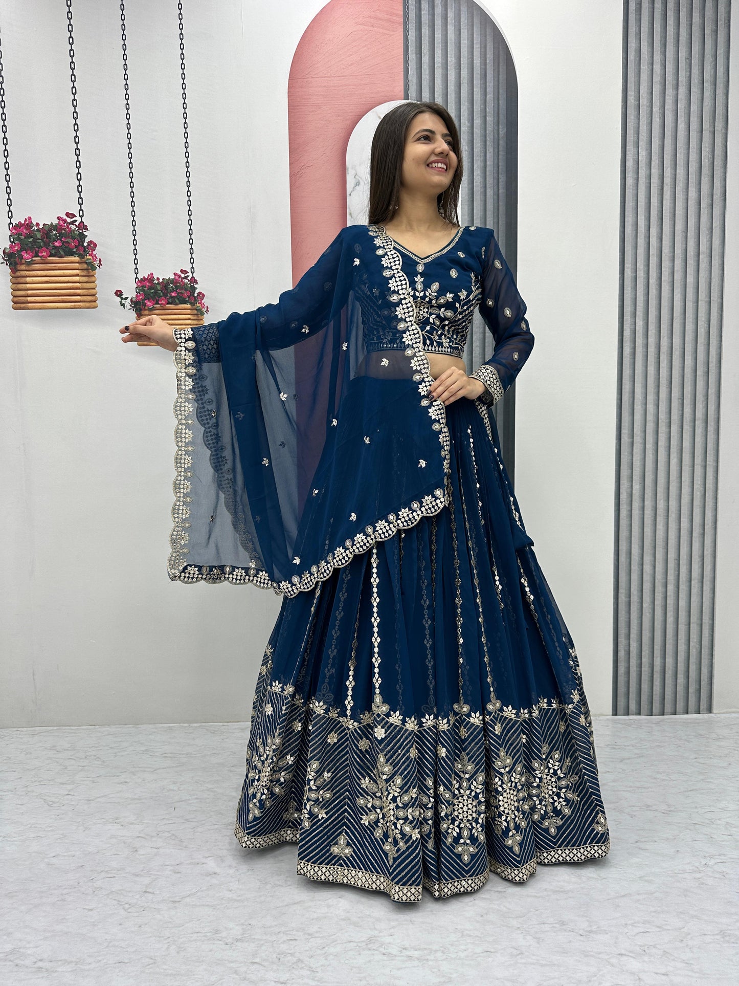 Wedding Wear Georgette Embroidery Sequence Work Lehenga Choli (MAS_PF_036_Rama)
