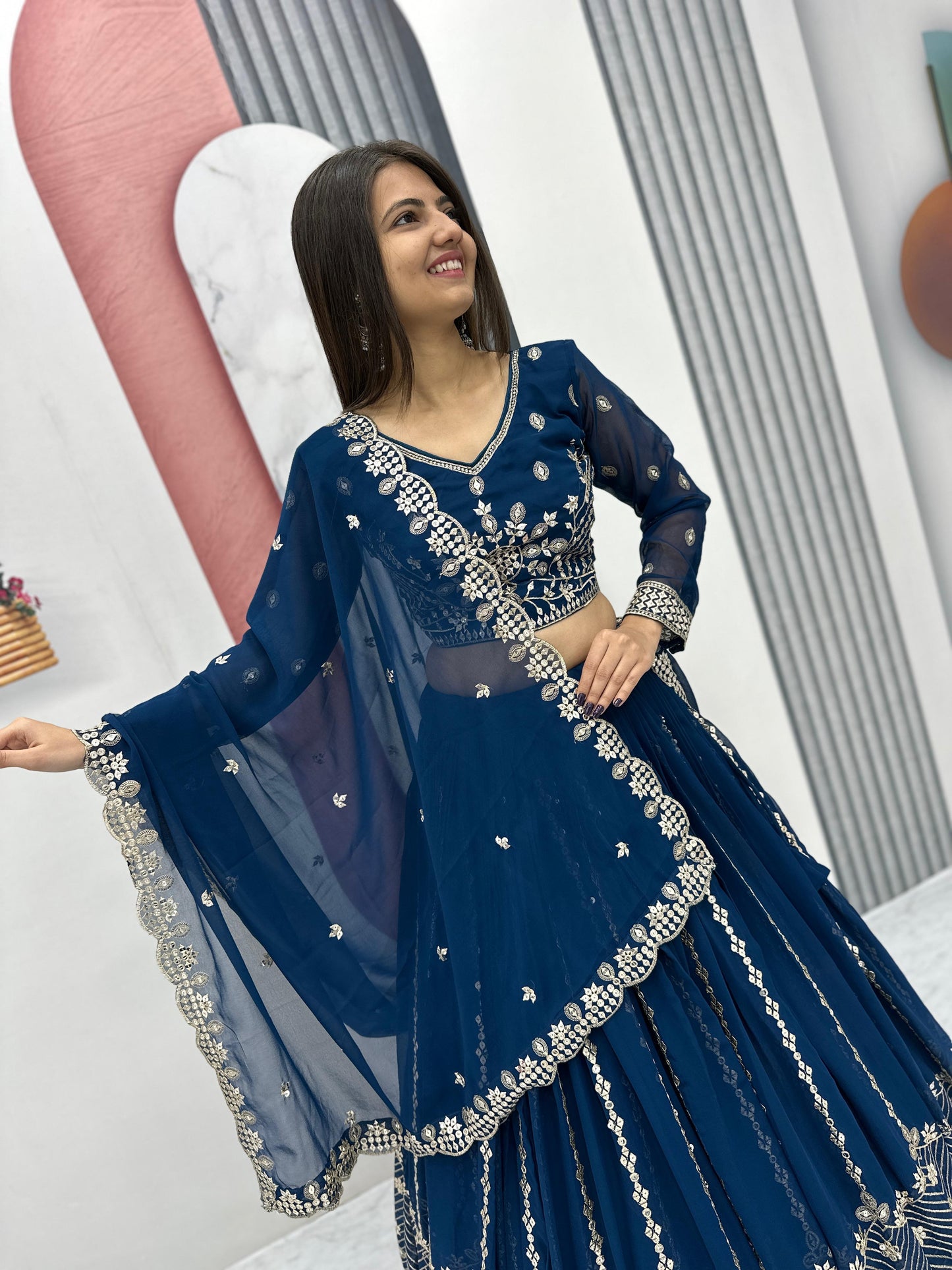 Wedding Wear Georgette Embroidery Sequence Work Lehenga Choli (MAS_PF_036_Rama)