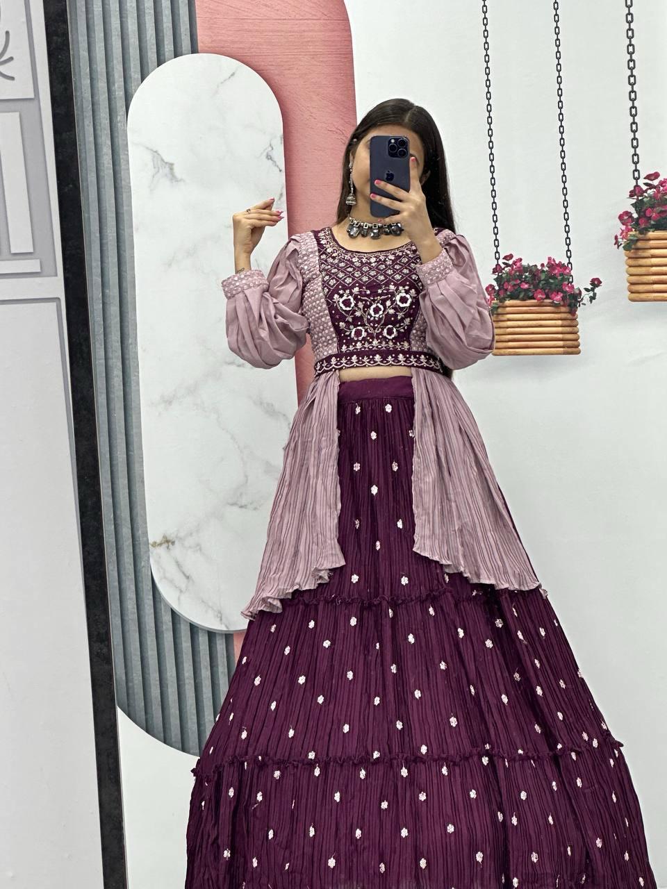 Elegant Crop Top With Real Hand Work ( MAS_PC_419_Purple )