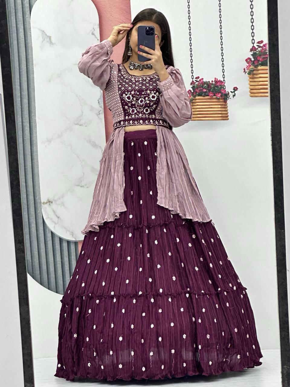 Elegant Crop Top With Real Hand Work ( MAS_PC_419_Purple )